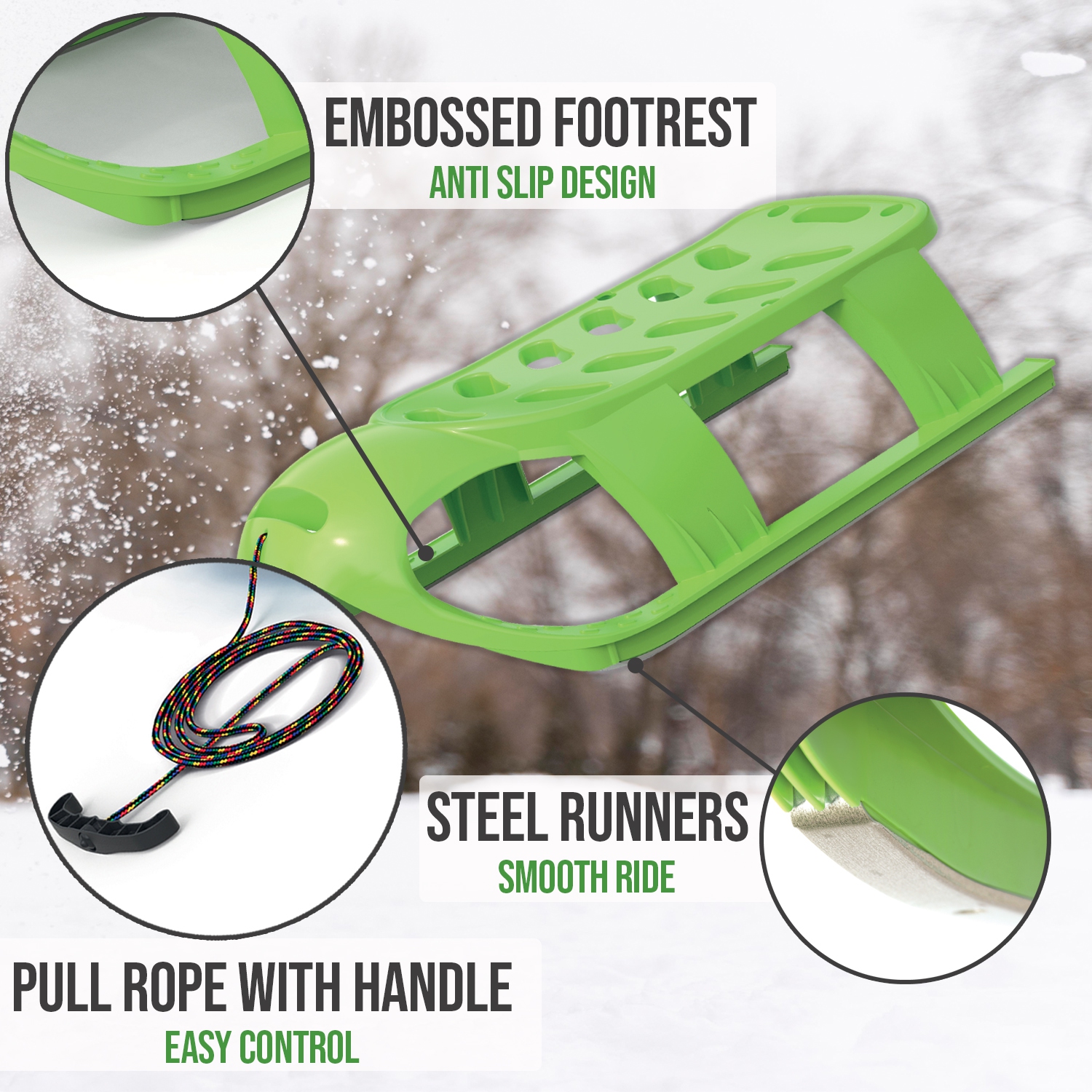 ArcticThrill Snow Sled for Kids - SnowVenture Sledge - Toboggan with Pull Rope; Outdoor Plastic Winter Sleigh for Toddlers & Kids