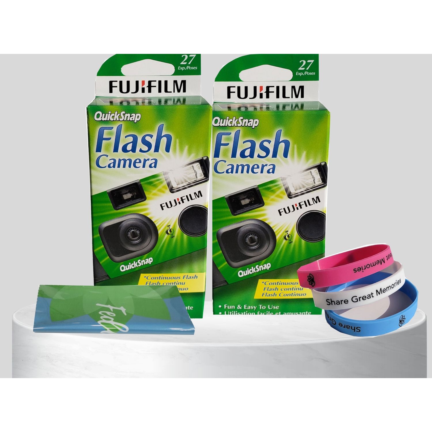 Fujifilm QuickSnap Flash 400 Disposable 35mm Camera Plus a Bonus Eco-Friendly Silicone Wrist Band and a Microfiber Cleaning Cloth