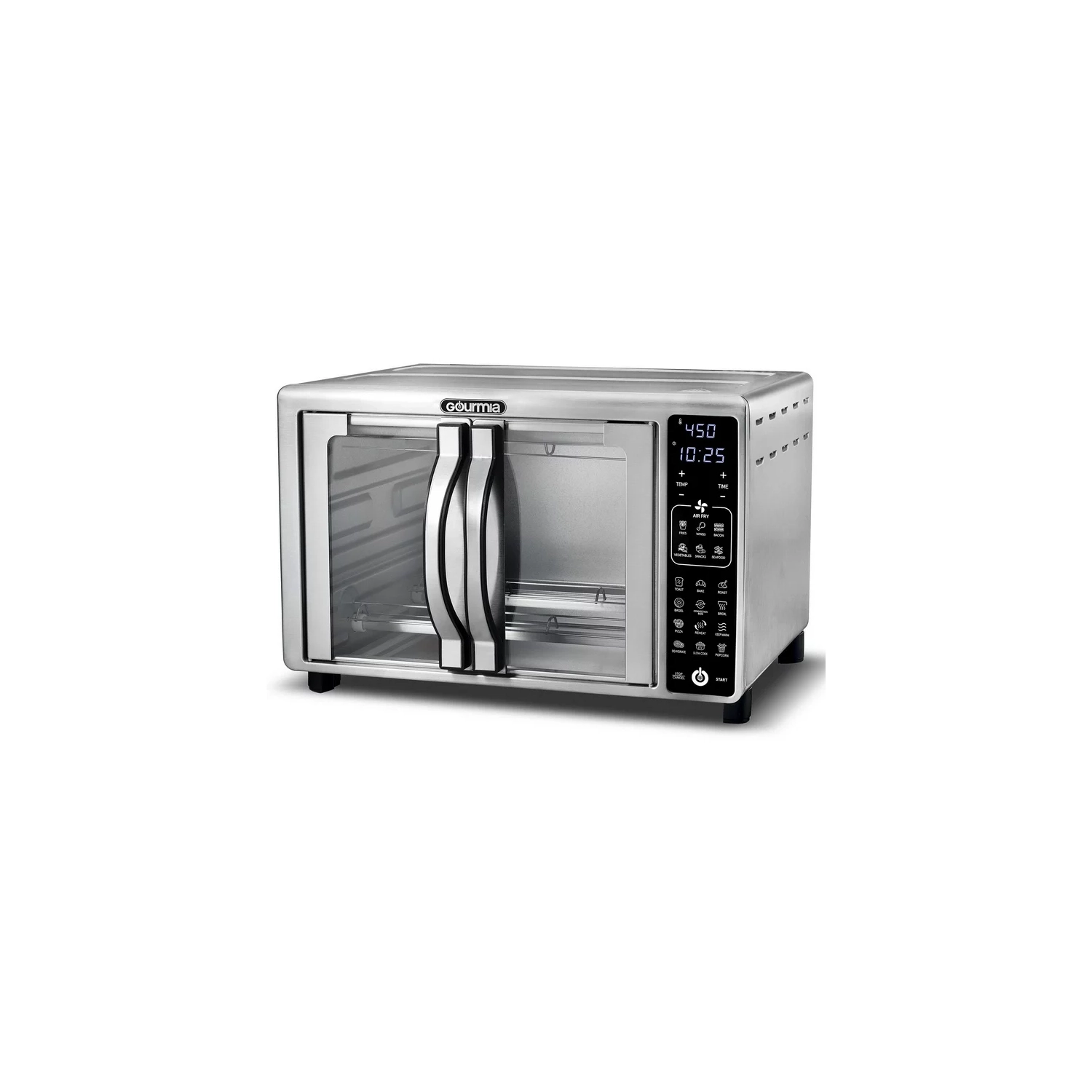 Gourmia – four grille-pain numérique friteuse à air chaud à deux portes à tirage unique, 19 préréglages de cuisson, acier inoxydable