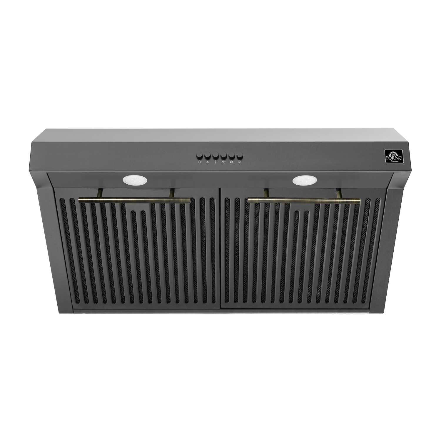 Forno Bari Espresso 30-inch Under Cabinet in Black 400CFM Range Hood, with additional Brass Filter Handles