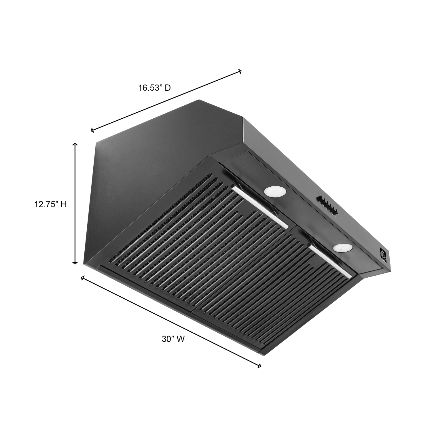 Forno Bari Espresso 30-inch Under Cabinet in Black 400CFM Range Hood, with additional Brass Filter Handles