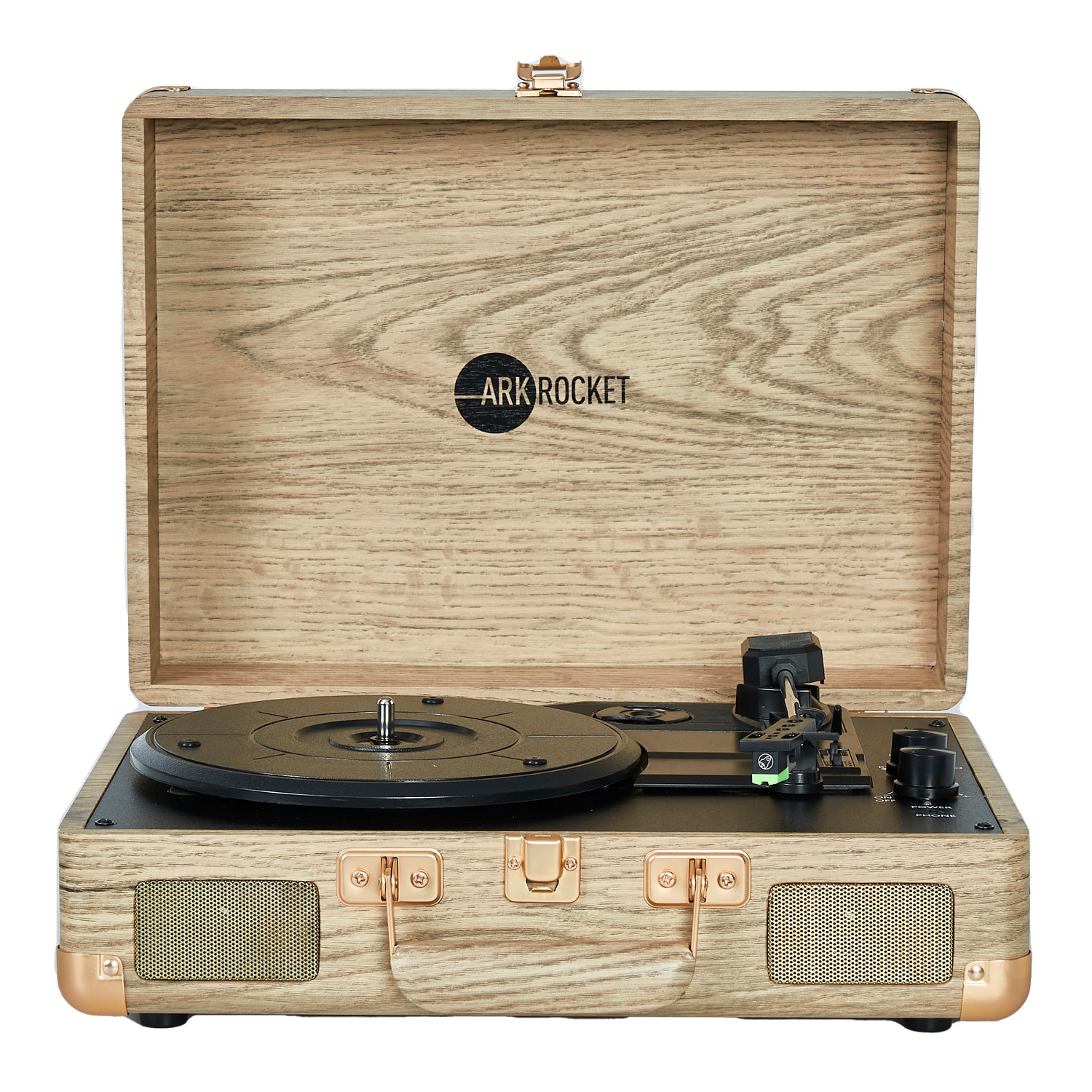 Arkrocket Curiosity Bluetooth Turntable Retro Suitcase 3-Speed Record Player with Built-in Speakers-Wooden pattern