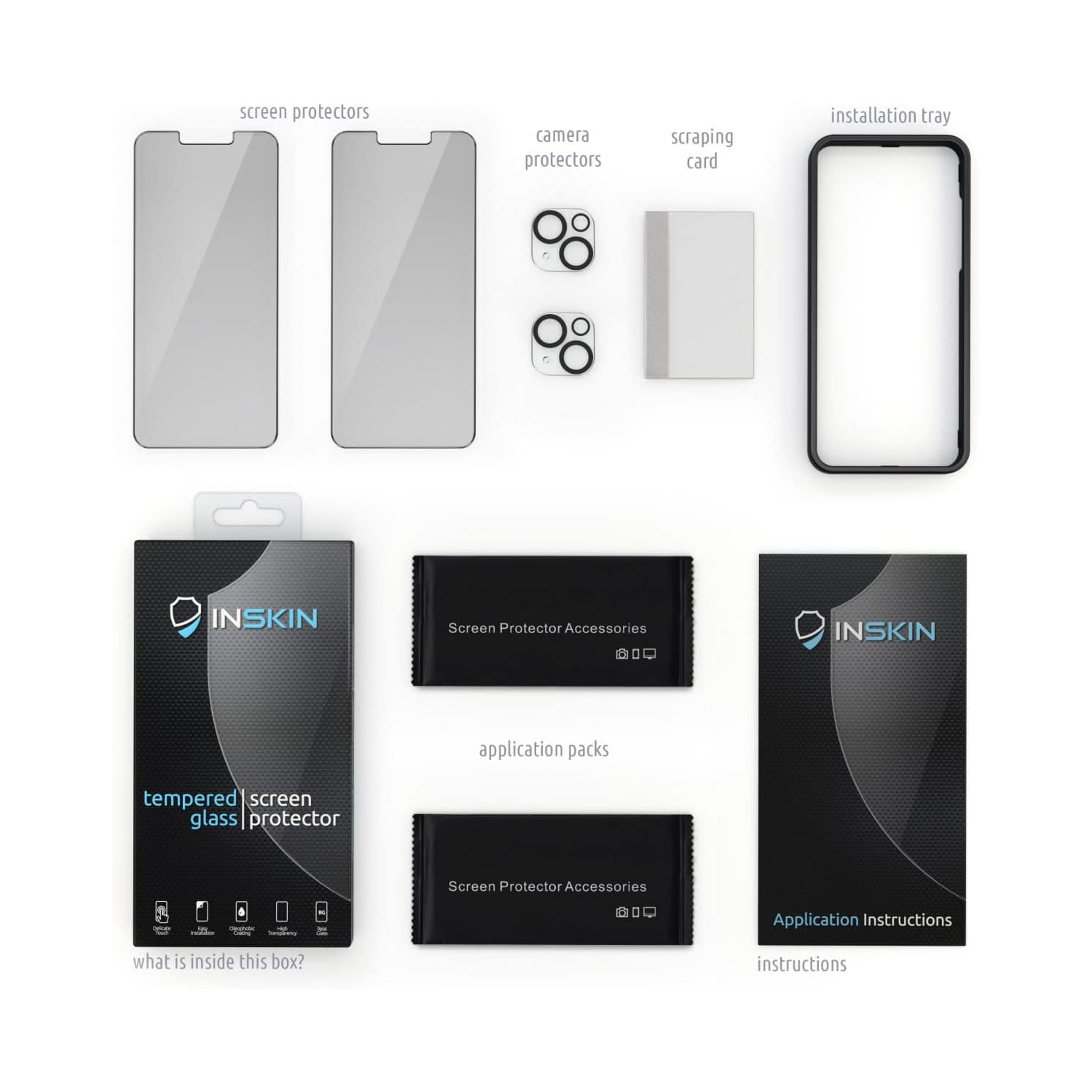 Inskin Privacy Screen Protector for iPhone 14 Plus - 2+2 Tempered Glass for Screen & Camera Lens, Auto-Align Installation, Plasma Coating, Fits Cases