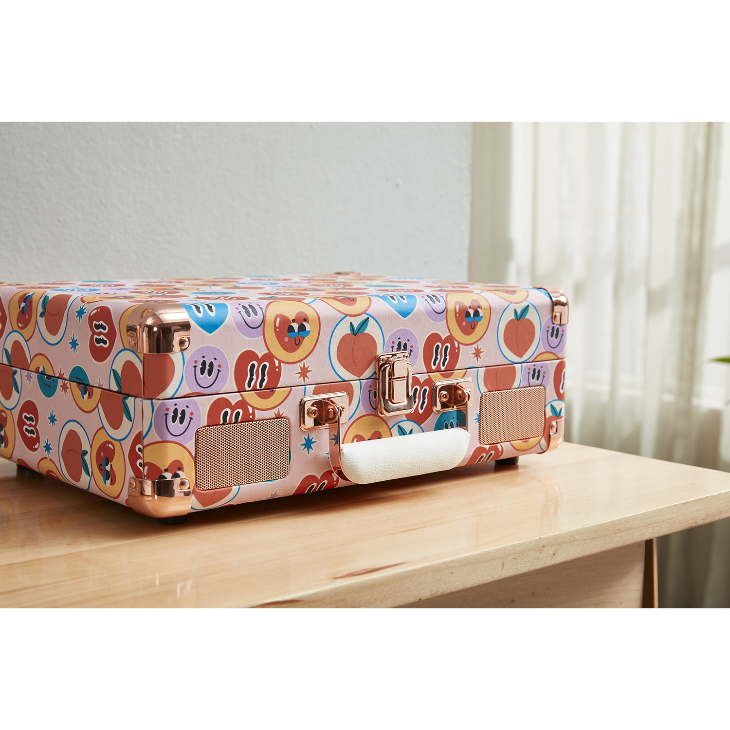 Arkrocket Curiosity Bluetooth Turntable Retro Suitcase 3-Speed Record Player with Built-in Speakers-Smiley Limited Edition