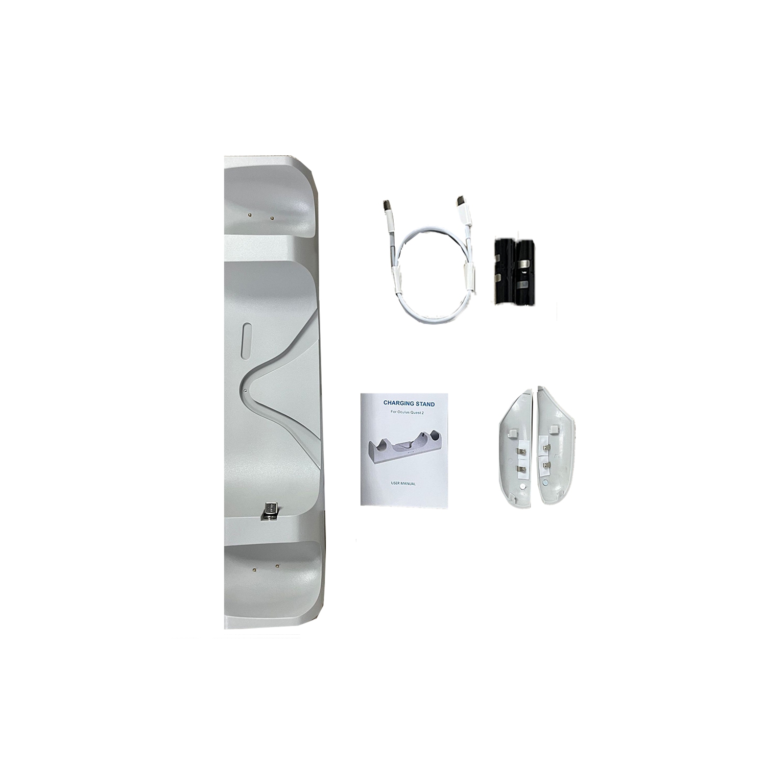 Station de recharge pour Oculus Meta Quest 2 de naor VR, casque de recharge magnétique et manette, voyant DEL, 2 batteries rechargeables, câble USB-C.