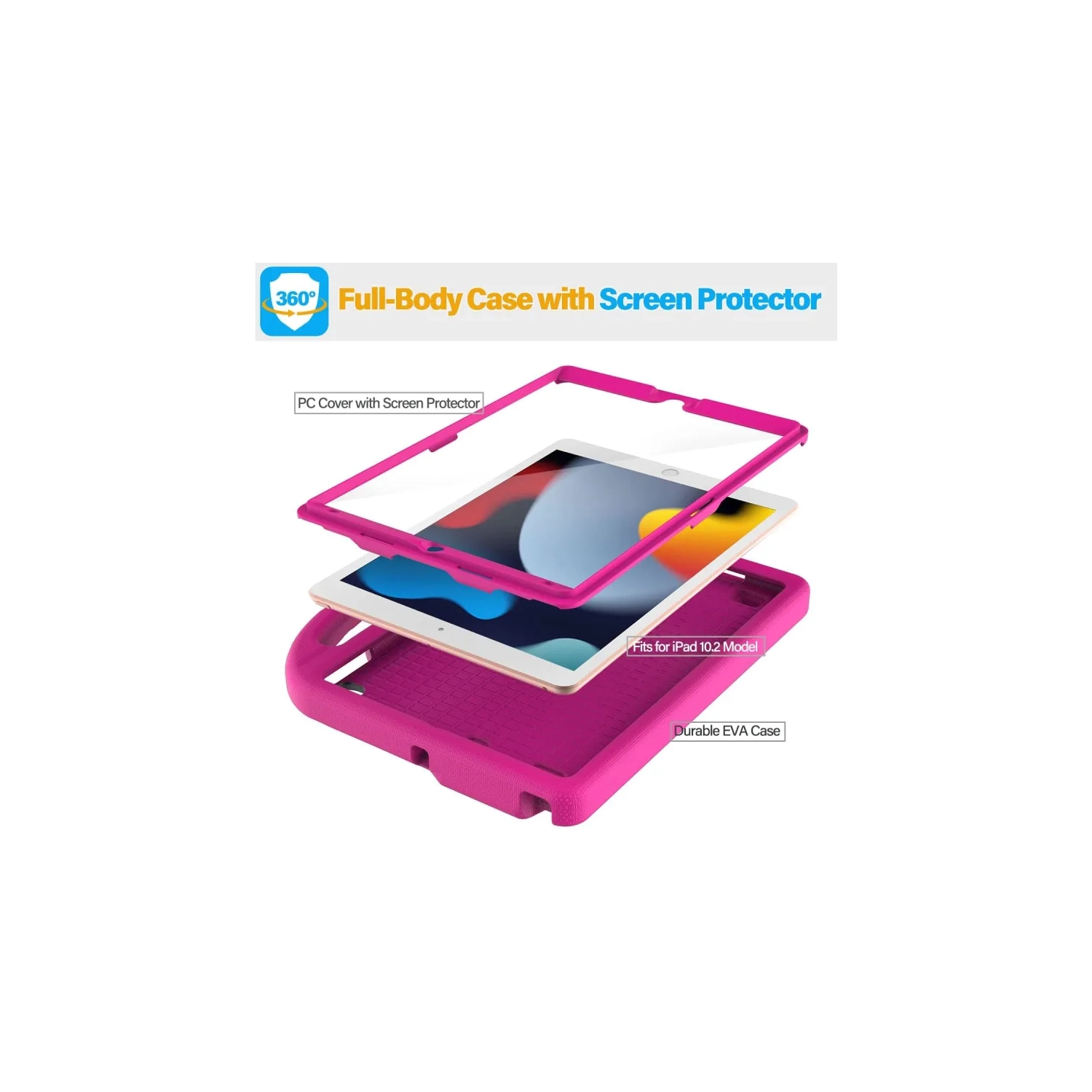 Durable Kids Case for iPad 9th/8th/7th Gen: Built-in Screen, Handle Stand, Fun Design