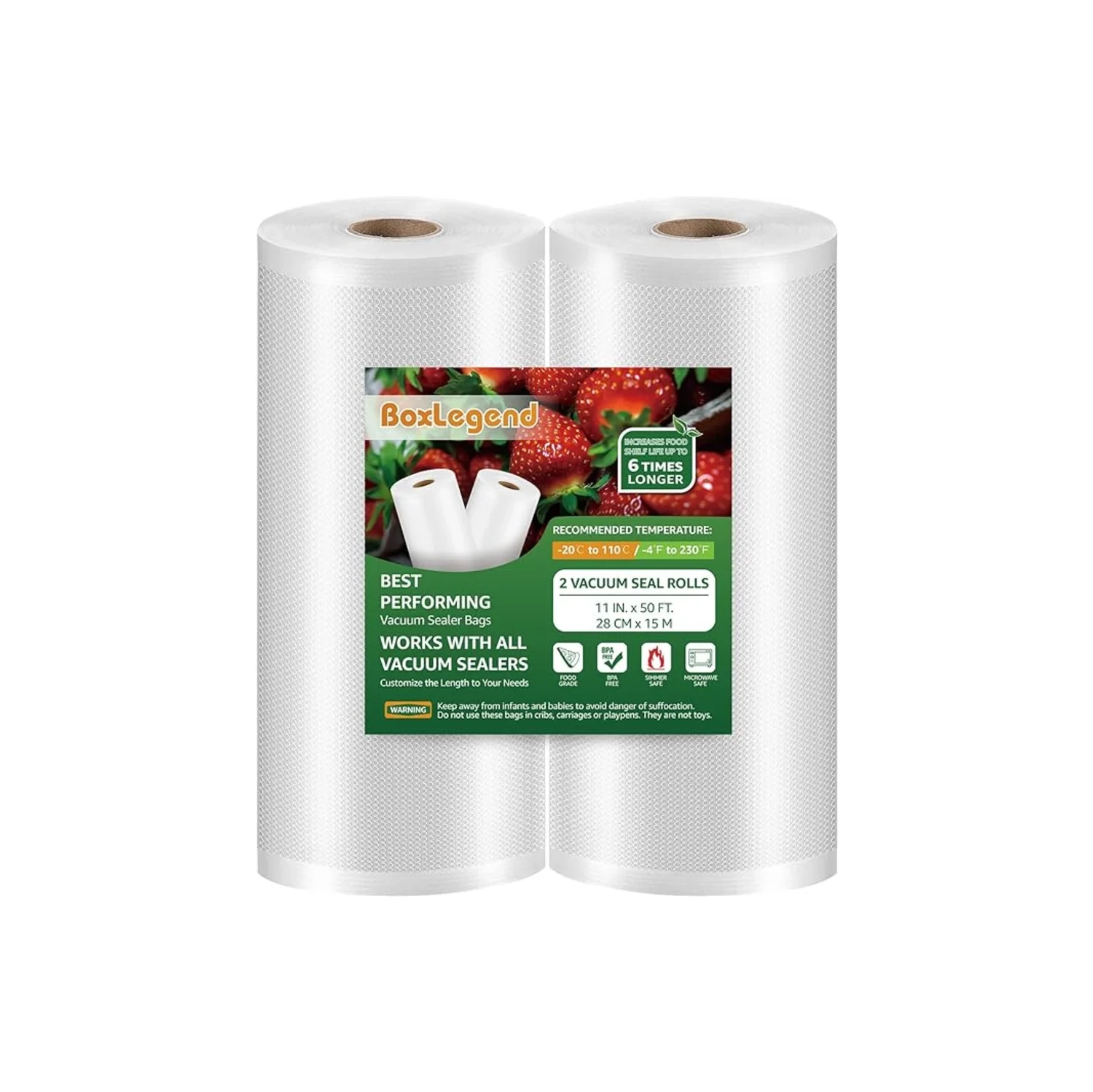 11" x 50ft Vacuum Sealer Bags for Food Saver, Sous Vide, & Storage (100ft Total)