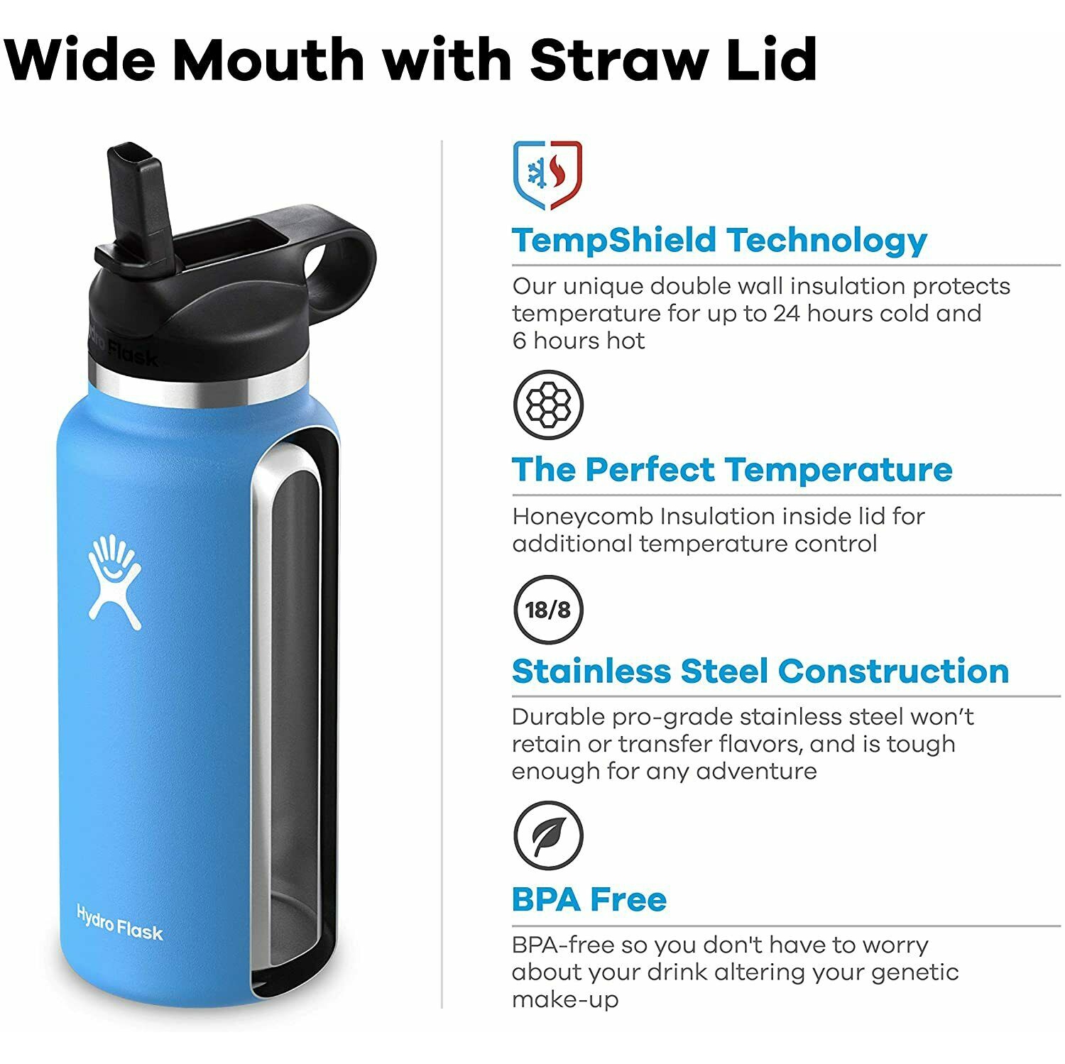 Hydro Flask 2.0 Wide Mouth Water Bottle with Straw Lid