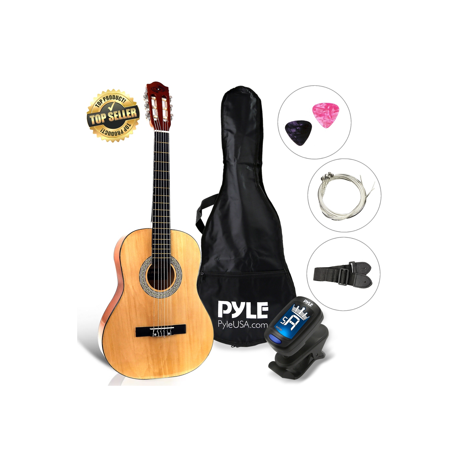 6-String Classic Guitar - 3/4 Size Scale Guitar with Digital Tuner & Accessory Kit