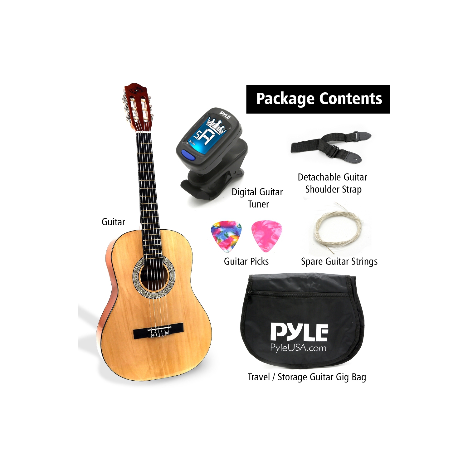 6-String Classic Guitar - 3/4 Size Scale Guitar with Digital Tuner & Accessory Kit