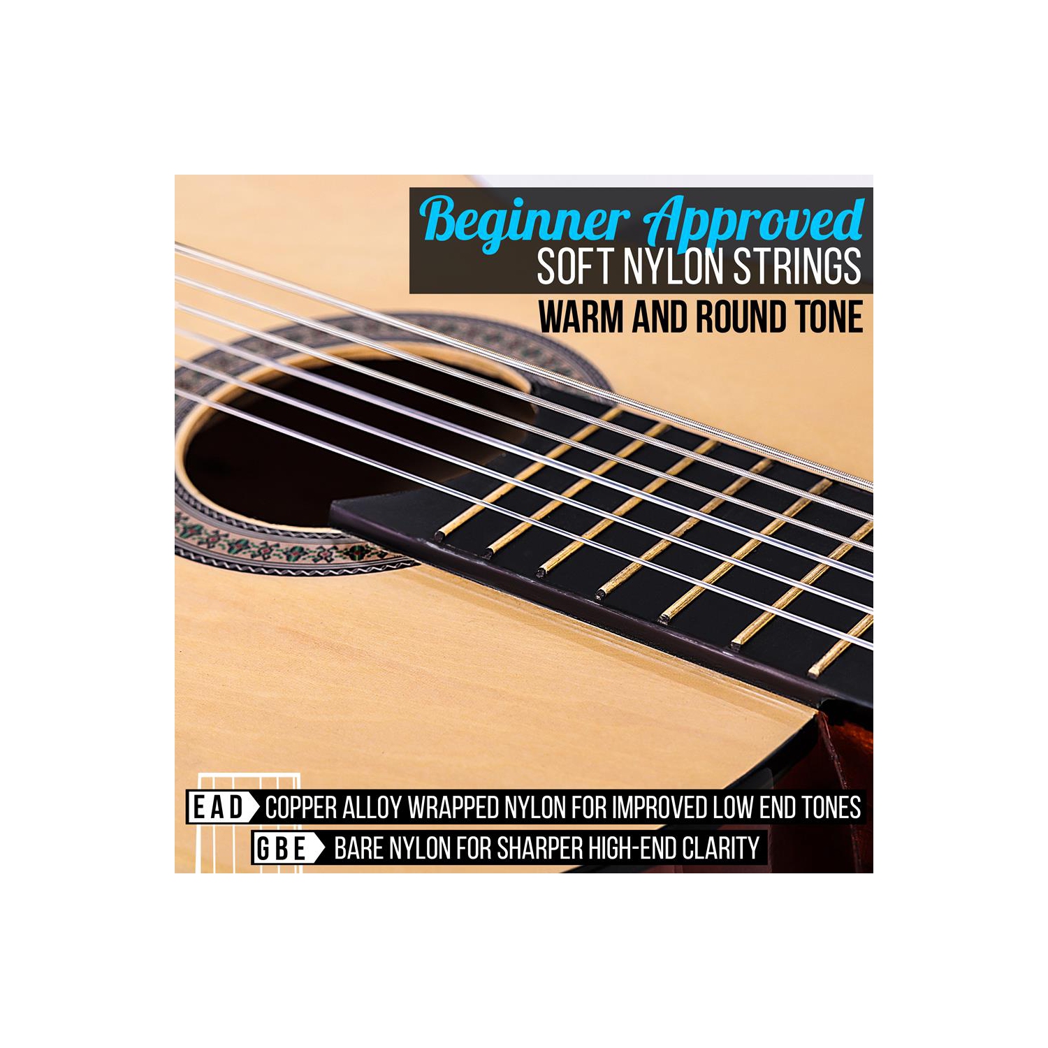 6-String Classic Guitar - 3/4 Size Scale Guitar with Digital Tuner & Accessory Kit