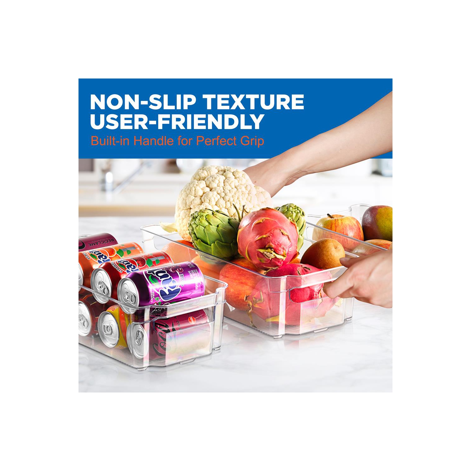 Set Of 6 Refrigerator Organizer Bins - 5 Wide Fridge Organizers and 1 Egg Holding Tray for Freezer, Kitchen, Countertops, Cabinets