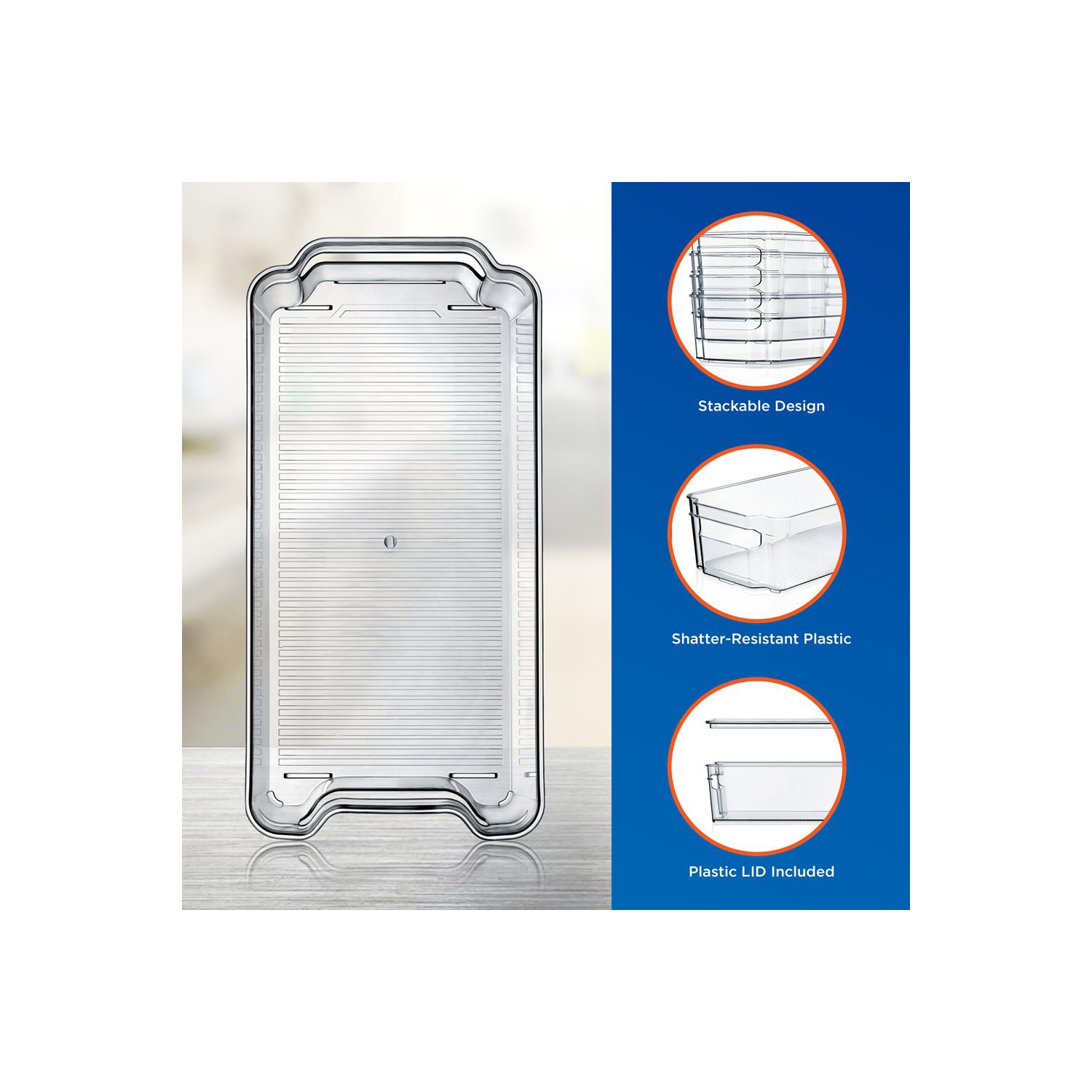 Set Of 6 Refrigerator Organizer Bins - 5 Wide Fridge Organizers and 1 Egg Holding Tray for Freezer, Kitchen, Countertops, Cabinets