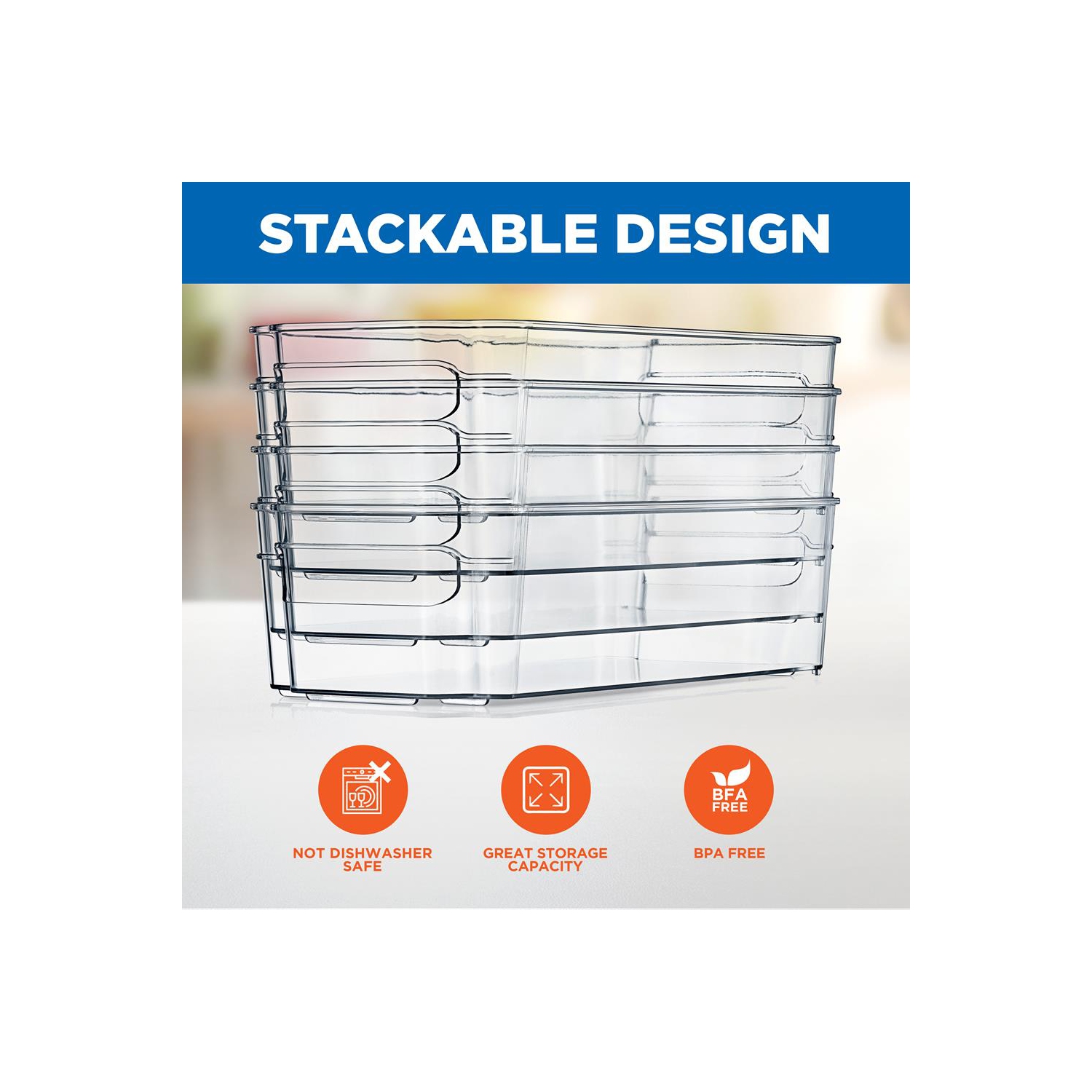 Set Of 8 Refrigerator Organizer Bins - 4 Wide and 4 Narrow Stackable Fridge Organizers for Freezer, Kitchen, Countertops, Cabinets