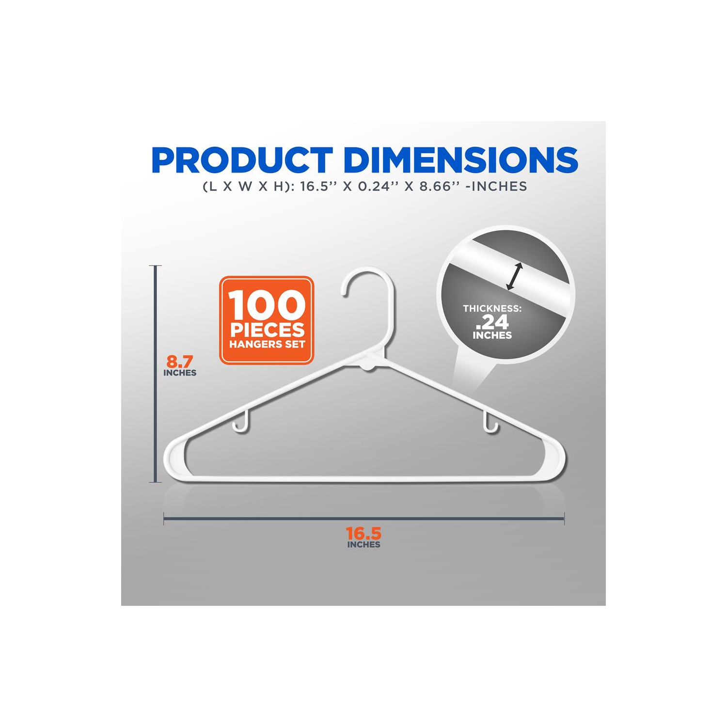 100 Pcs. of Standard Plastic Hangers for Clothes - Durable Tubular Hanger Slim Design Idea for Daily Use Space Saving Heavy Duty Coat Pants Shirt