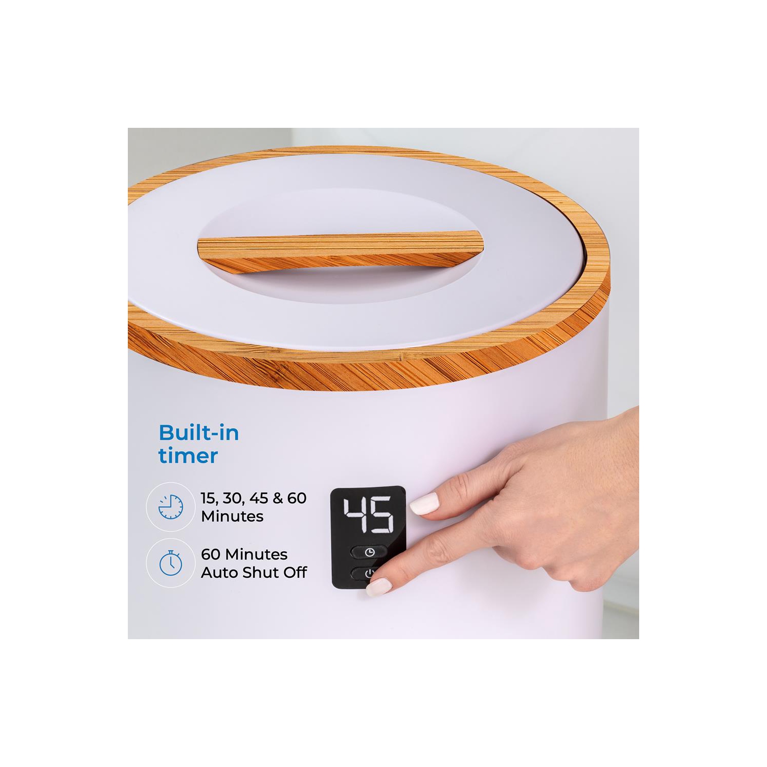 Chauffe-couverture SereneLife avec porte-disque parfumé et anneau LED, convient à deux grandes serviettes de bain, arrêt automatique, bambou, fini