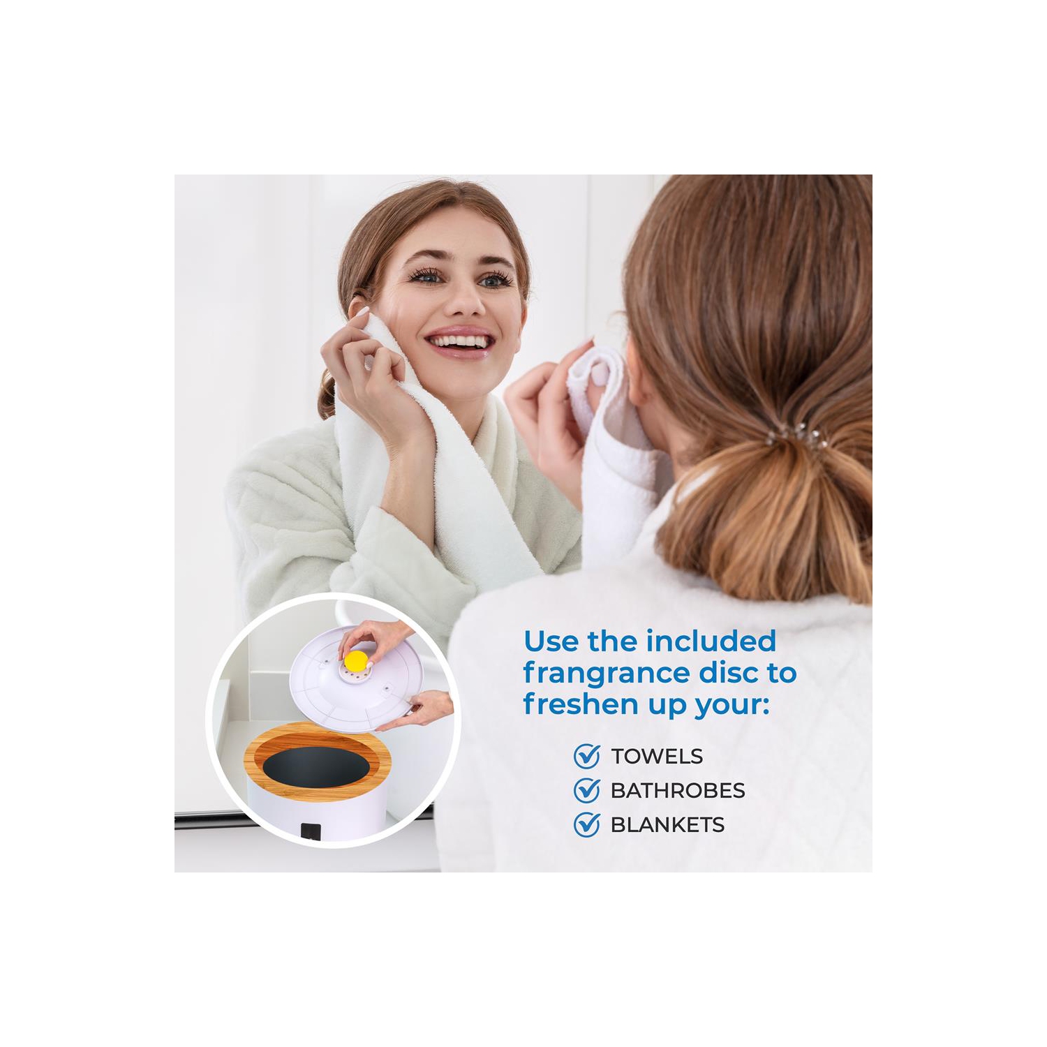 Chauffe-couverture SereneLife avec porte-disque parfumé et anneau LED, convient à deux grandes serviettes de bain, arrêt automatique, bambou, fini