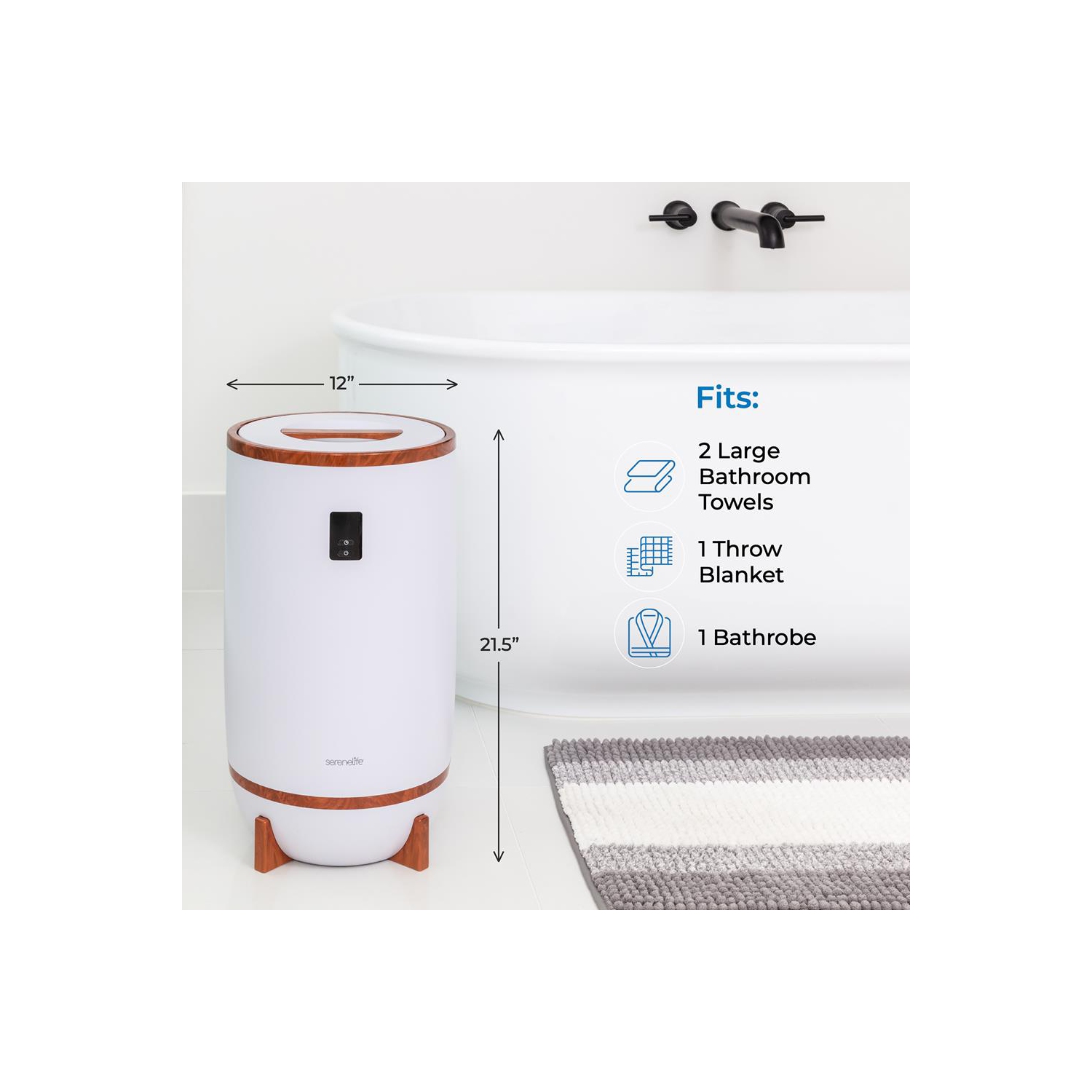 SereneLife Single Touch Towel Warmer with Fragrant Disc Holder and LED Ring