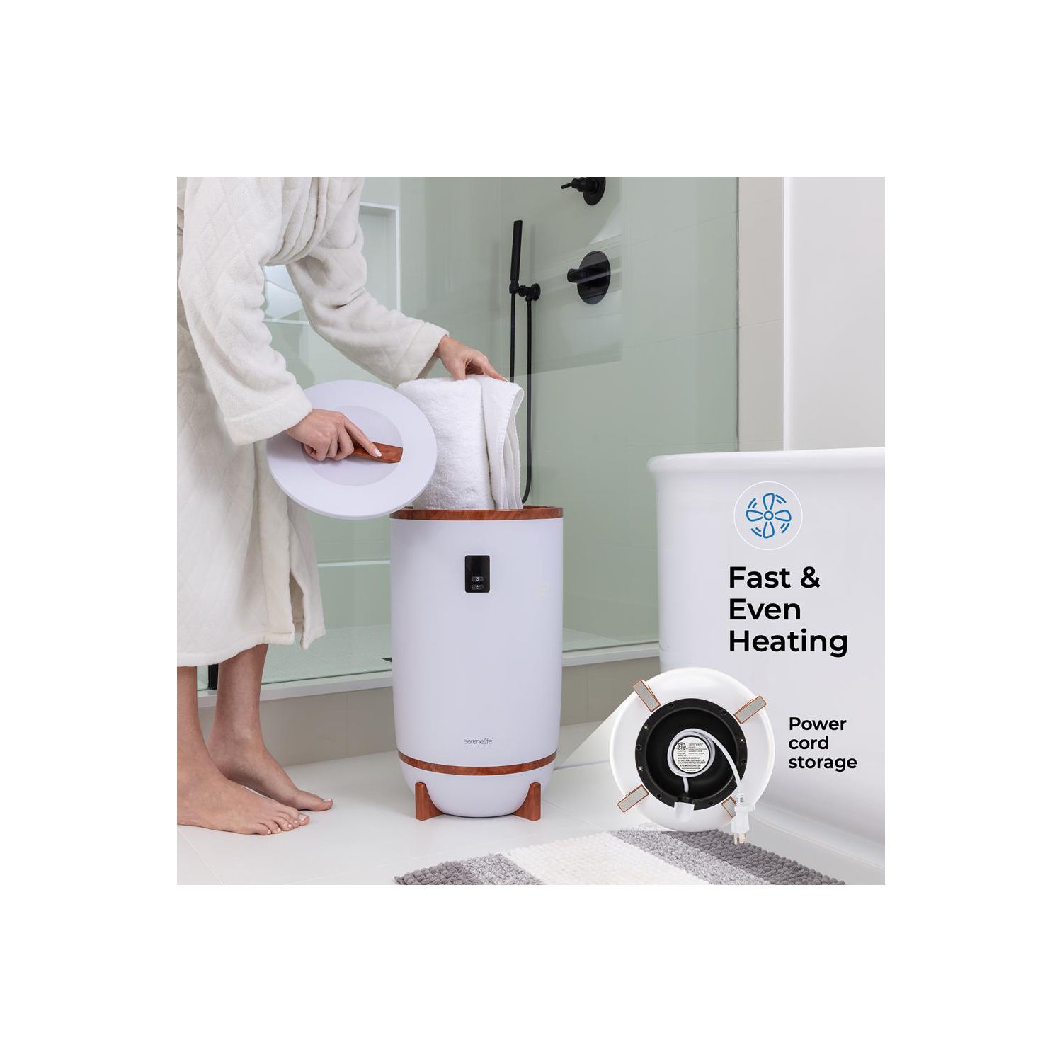 SereneLife Single Touch Towel Warmer with Fragrant Disc Holder and LED Ring