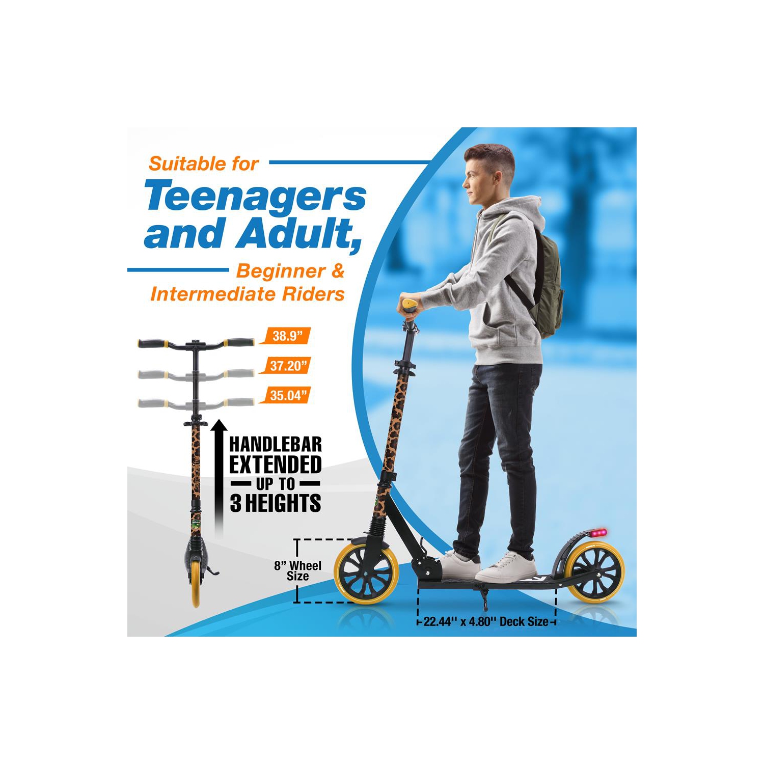 Trottinette légère et pliable - trottinette réglable pour adolescents et adultes, plateforme en alliage avec roues à impact élevé