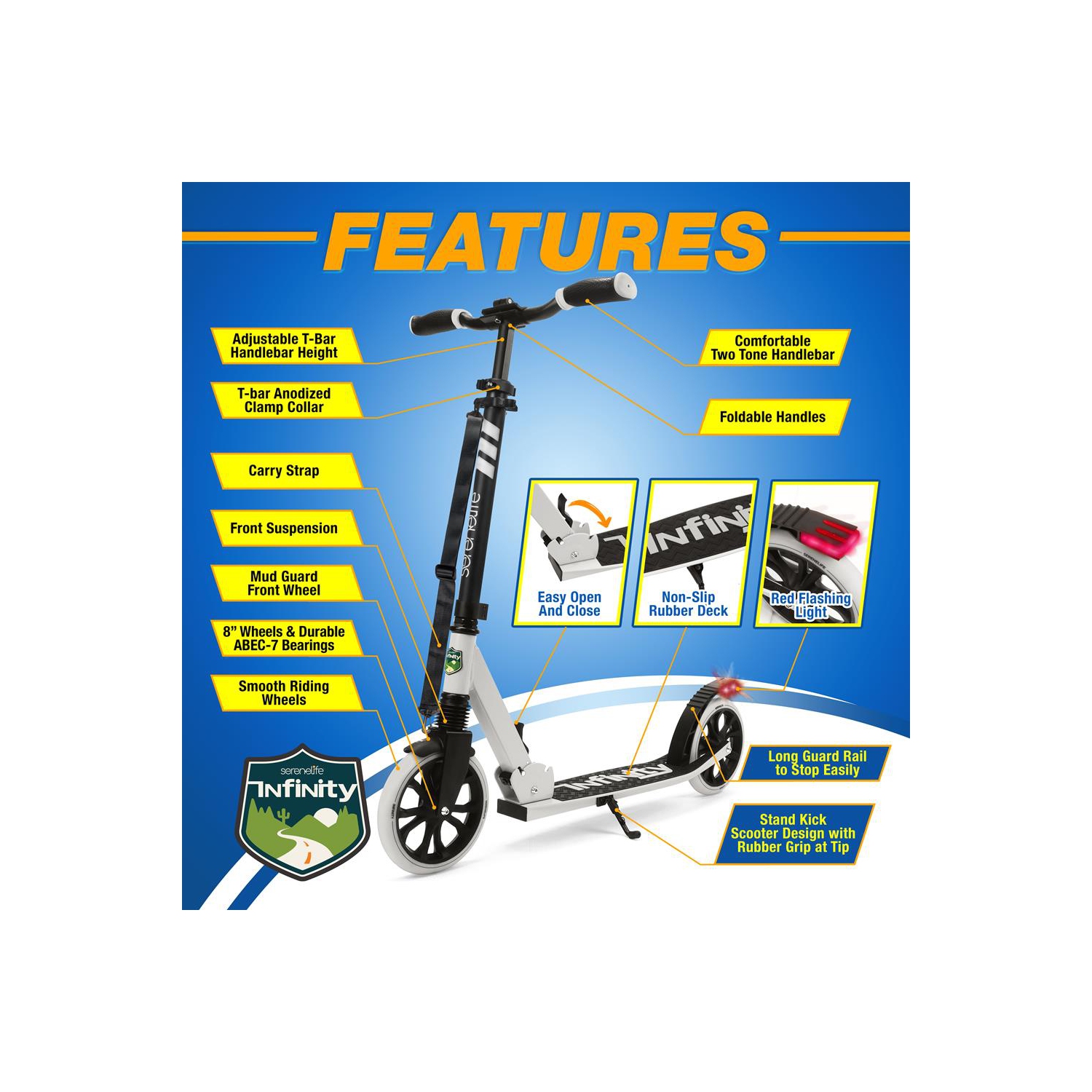 Trottinette légère et pliable à patins; trottinette réglable pour adolescents et adultes; plateforme en alliage avec roues à impact élevé