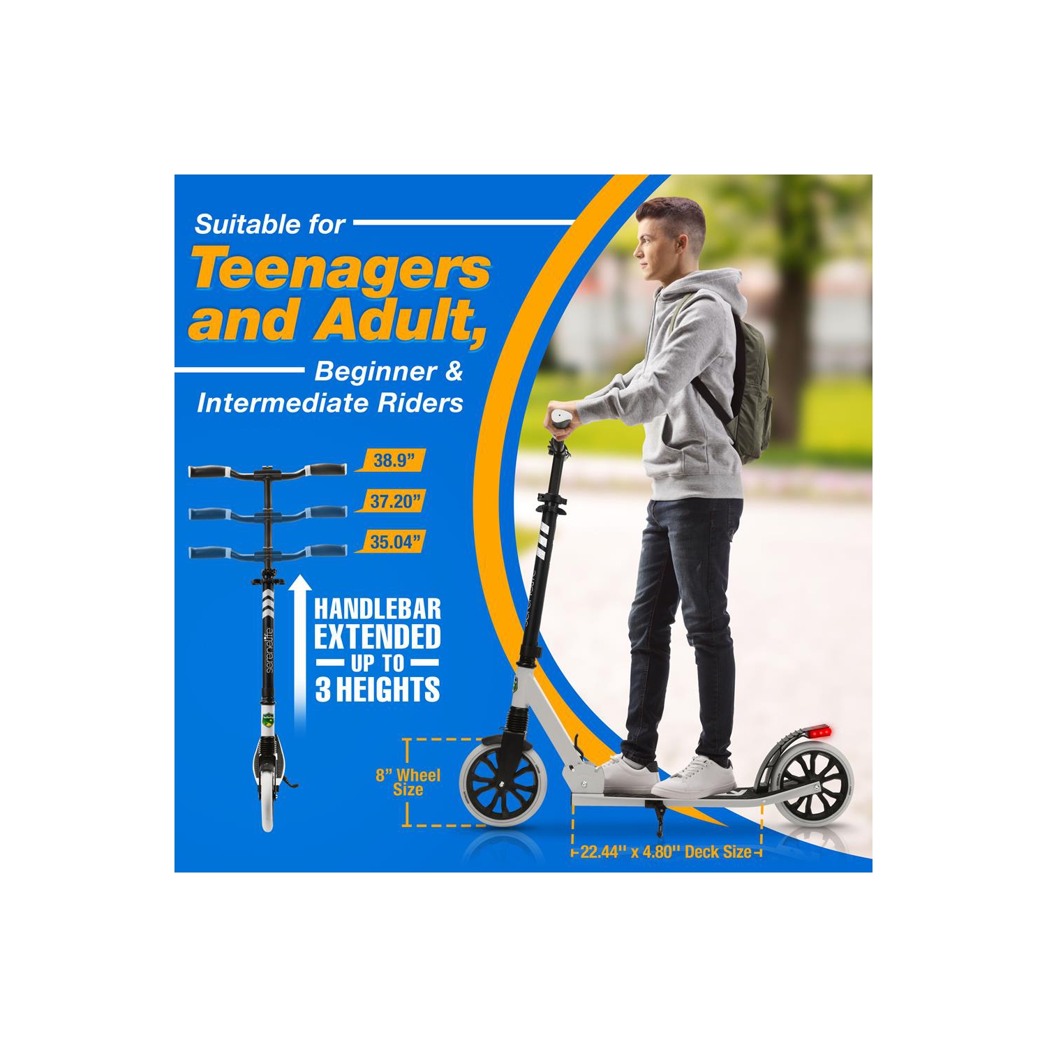 Trottinette légère et pliable à patins; trottinette réglable pour adolescents et adultes; plateforme en alliage avec roues à impact élevé