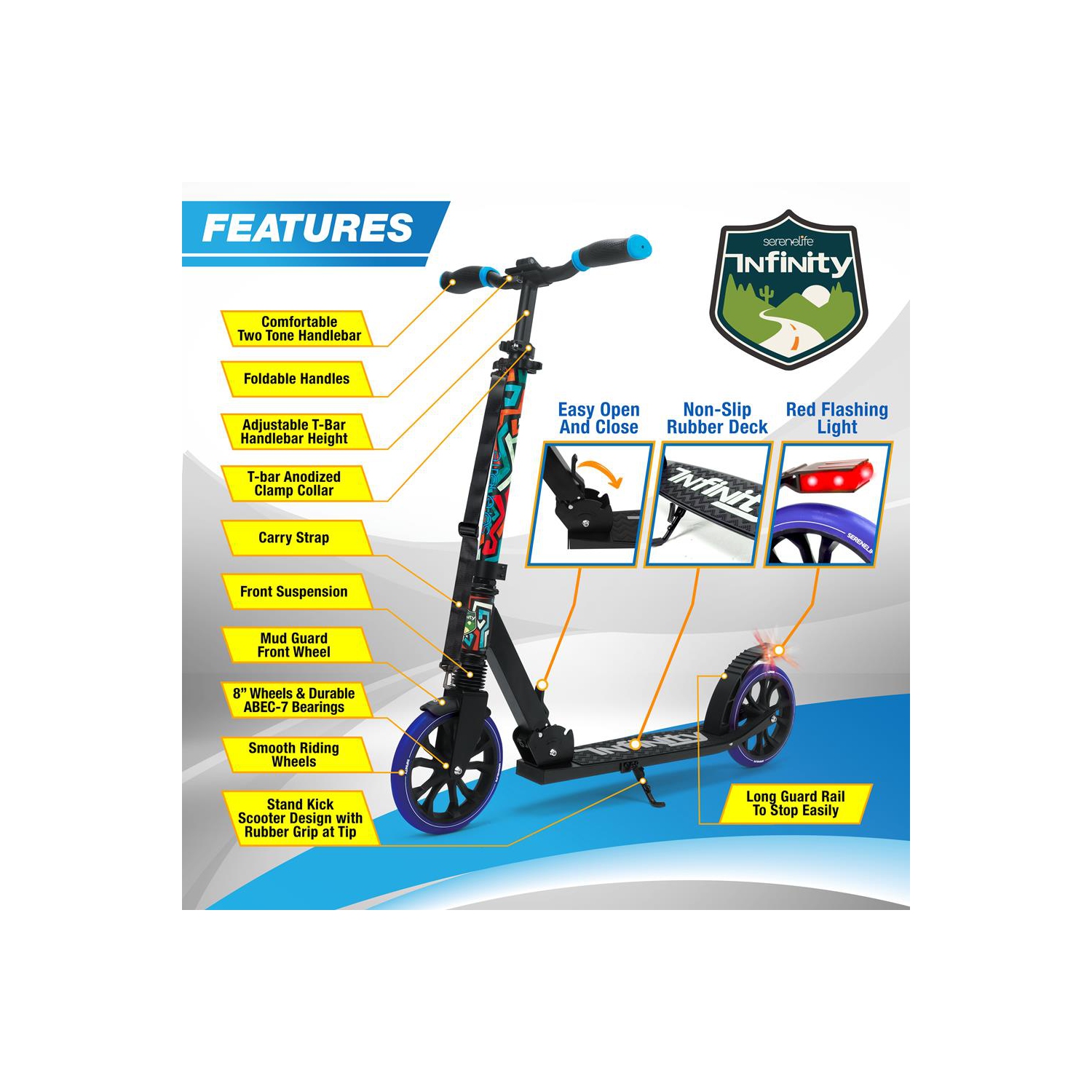 Lightweight and Foldable Kick Scooter - Adjustable Scooter for kids and Teens , Alloy Deck with High Impact Wheels
