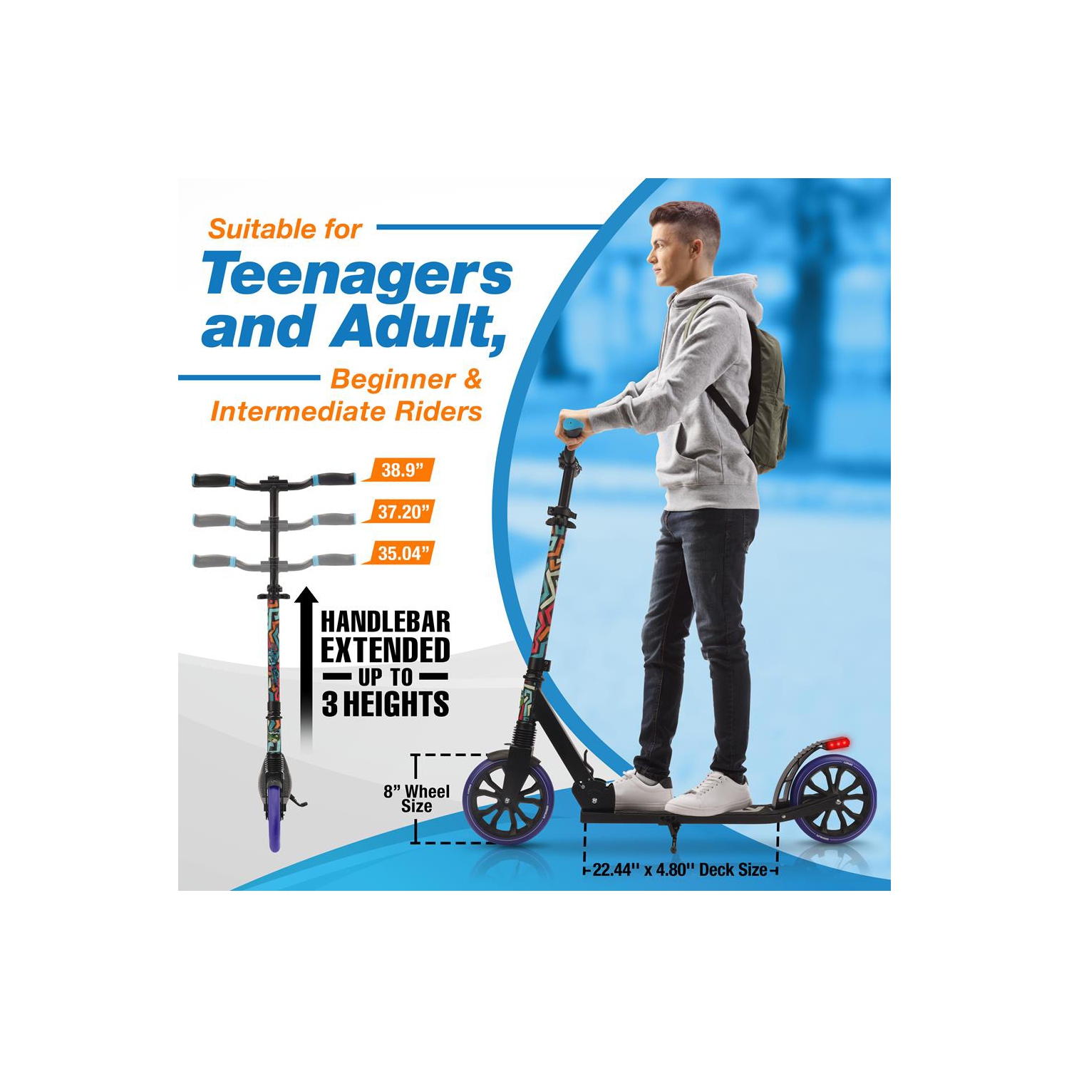 Lightweight and Foldable Kick Scooter - Adjustable Scooter for kids and Teens , Alloy Deck with High Impact Wheels