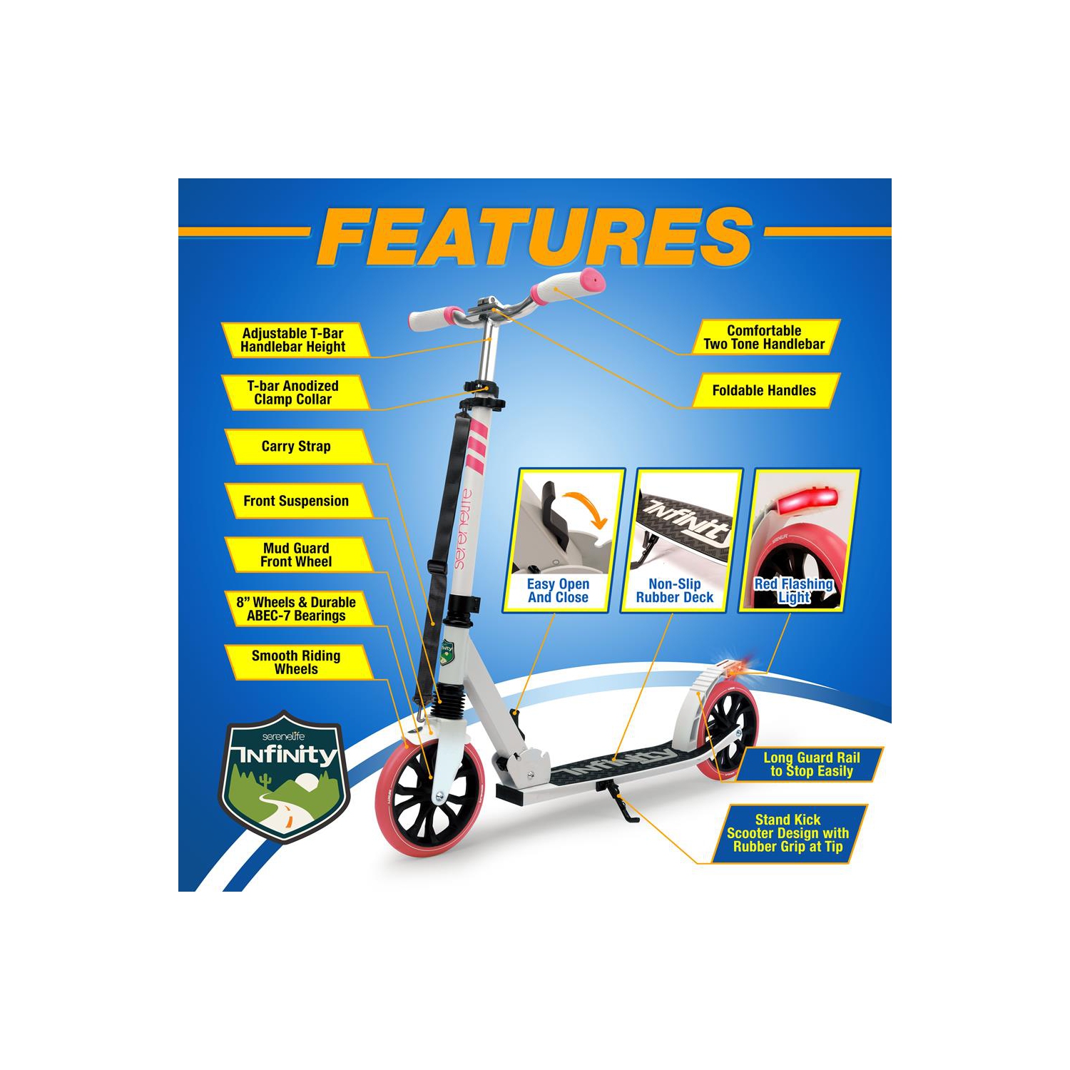 Lightweight and Foldable Kick Scooter - Adjustable Scooter for kids and Teens , Alloy Deck with High Impact Wheels