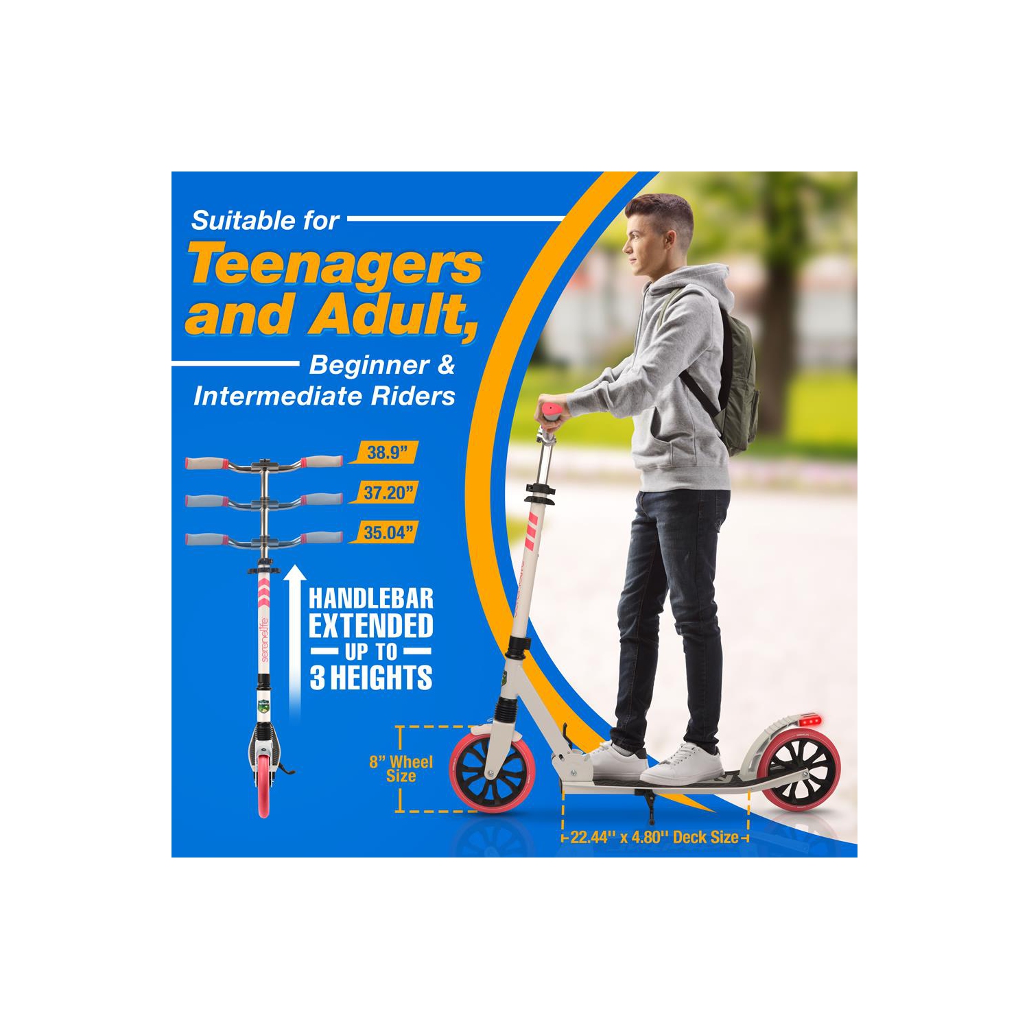 Lightweight and Foldable Kick Scooter - Adjustable Scooter for kids and Teens , Alloy Deck with High Impact Wheels