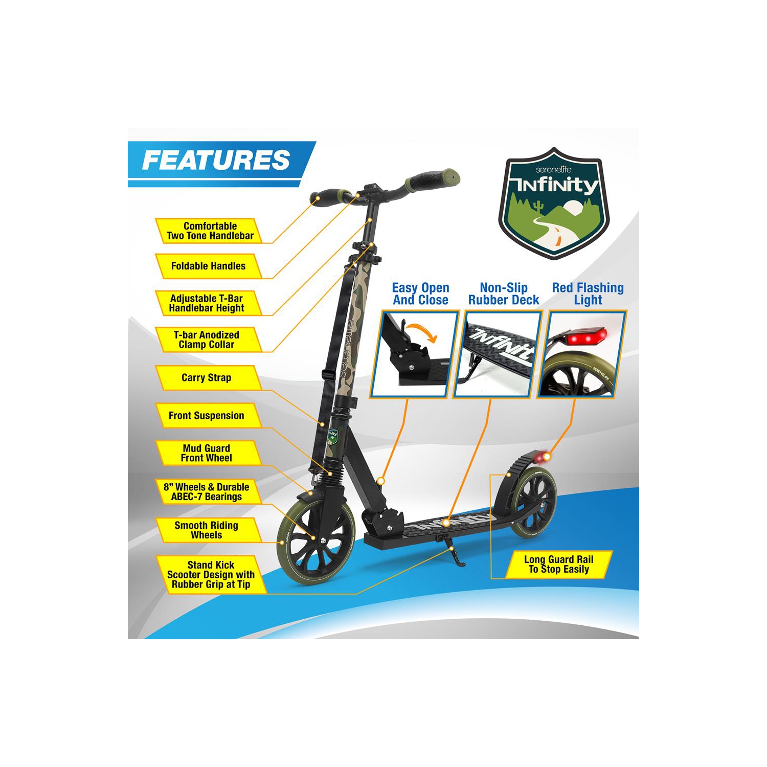 Lightweight and Foldable Kick Scooter - Adjustable Scooter for kid and Teens , Alloy Deck with High Impact Wheels