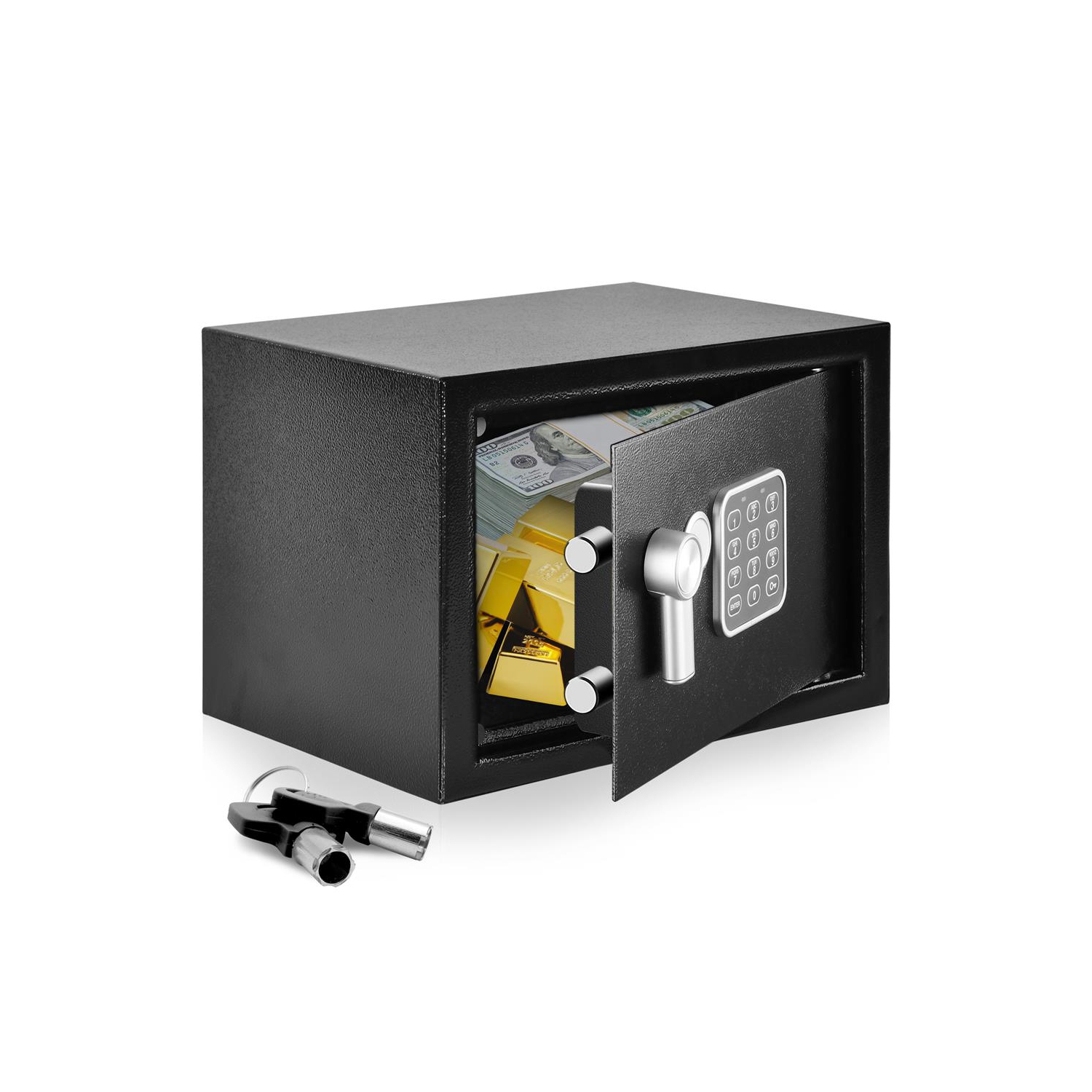 Compact Electronic Safe Box with Mechanical Override, Includes Keys