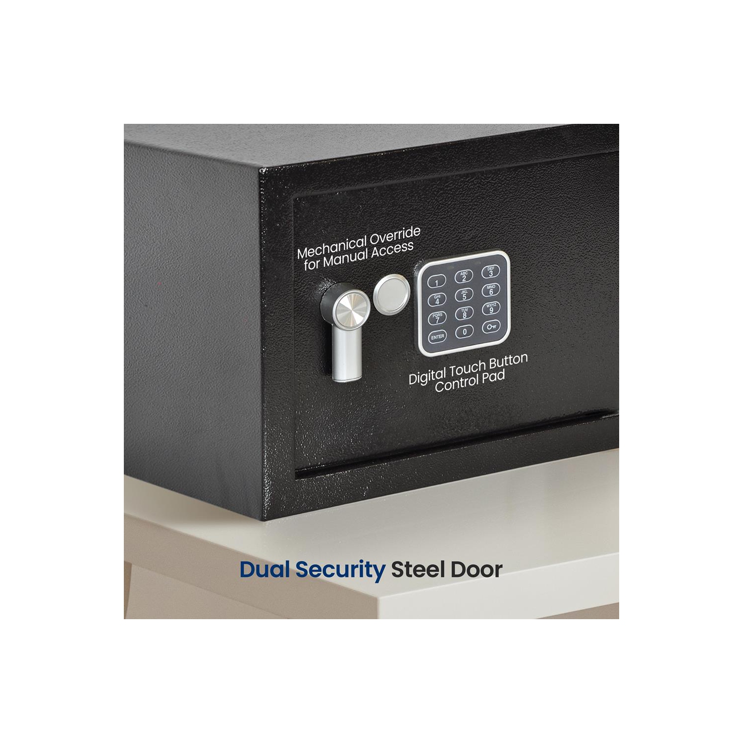 Compact Electronic Safe Box with Mechanical Override, Includes Keys