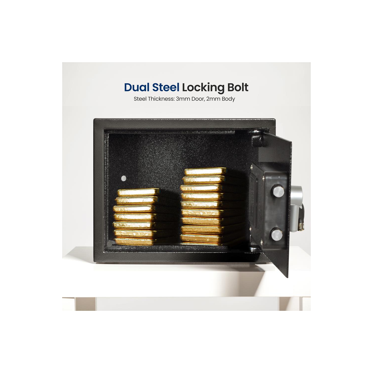 Compact Electronic Safe Box with Mechanical Override, Includes Keys