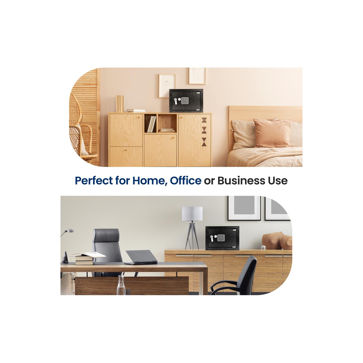 Compact Electronic Safe Box with Mechanical Override, Includes Keys