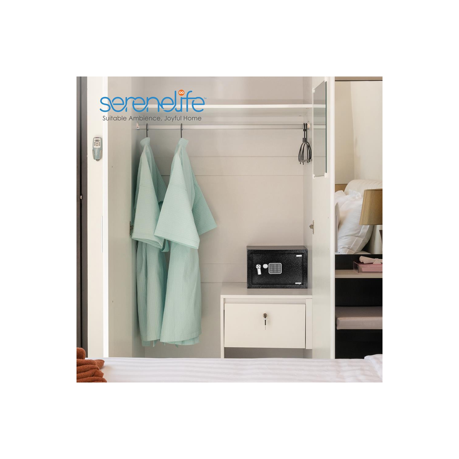 Compact Electronic Safe Box with Mechanical Override, Includes Keys