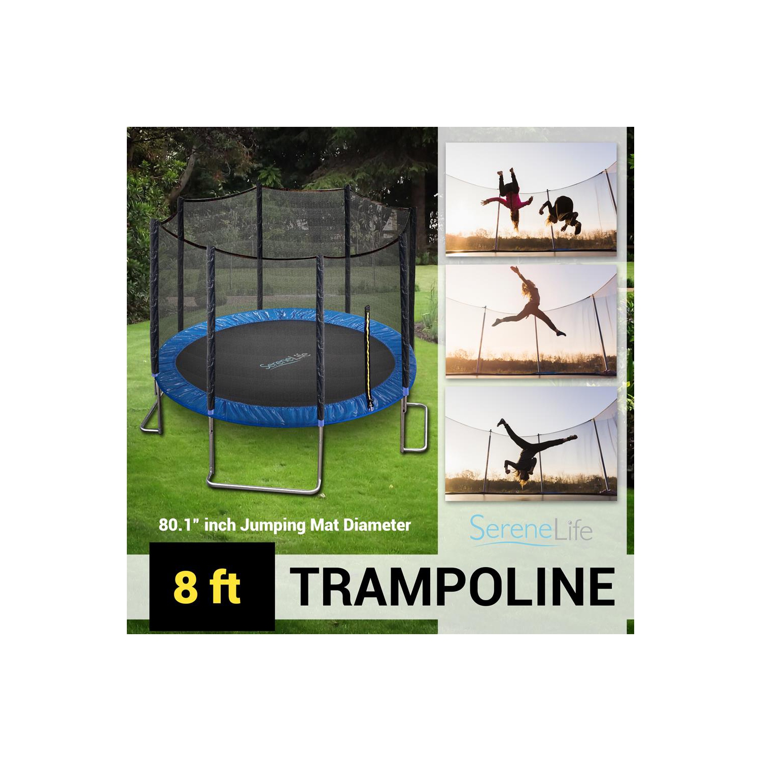 Home Backyard Sports Trampoline - Large Outdoor Jumping Fun Trampoline for Kids / Children, Safety Net Cage