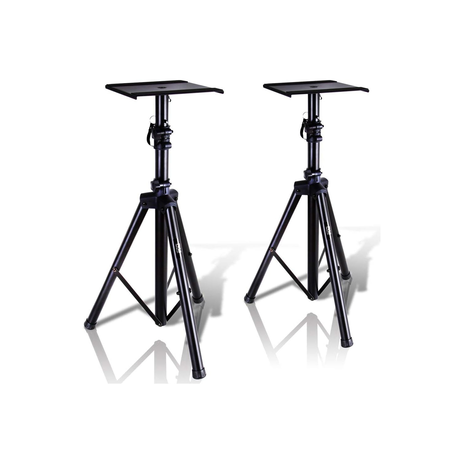 Pyle Dual Studio Monitor 2 Speaker Stand Mount Kit - Heavy Duty Tripod Pair and Height Adjustable from 34" to 53" W/Metal Platform Base - PSTND32,