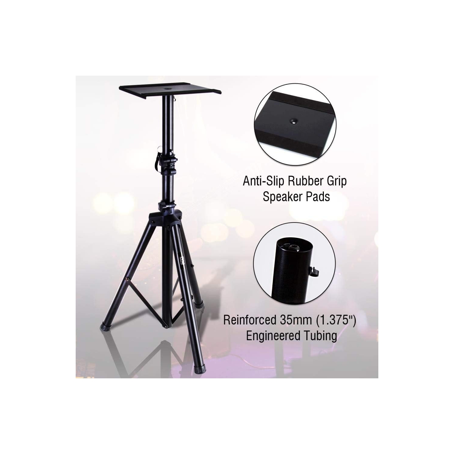 Pyle Dual Studio Monitor 2 Speaker Stand Mount Kit - Heavy Duty Tripod Pair and Height Adjustable from 34" to 53" W/Metal Platform Base - PSTND32,