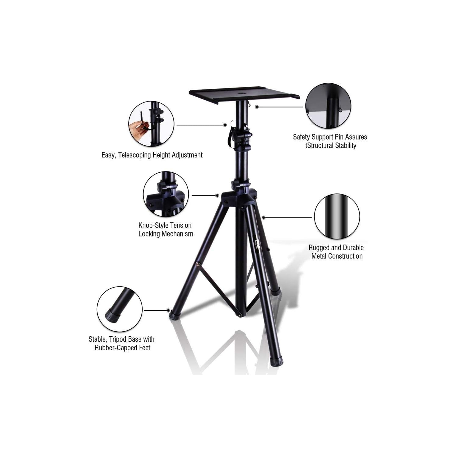 Pyle Dual Studio Monitor 2 Speaker Stand Mount Kit - Heavy Duty Tripod Pair and Height Adjustable from 34" to 53" W/Metal Platform Base - PSTND32,