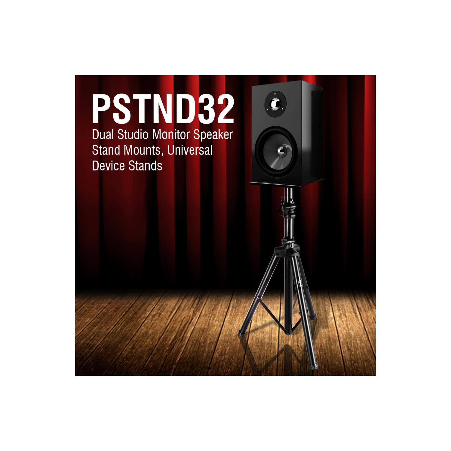 Pyle Dual Studio Monitor 2 Speaker Stand Mount Kit - Heavy Duty Tripod Pair and Height Adjustable from 34" to 53" W/Metal Platform Base - PSTND32,