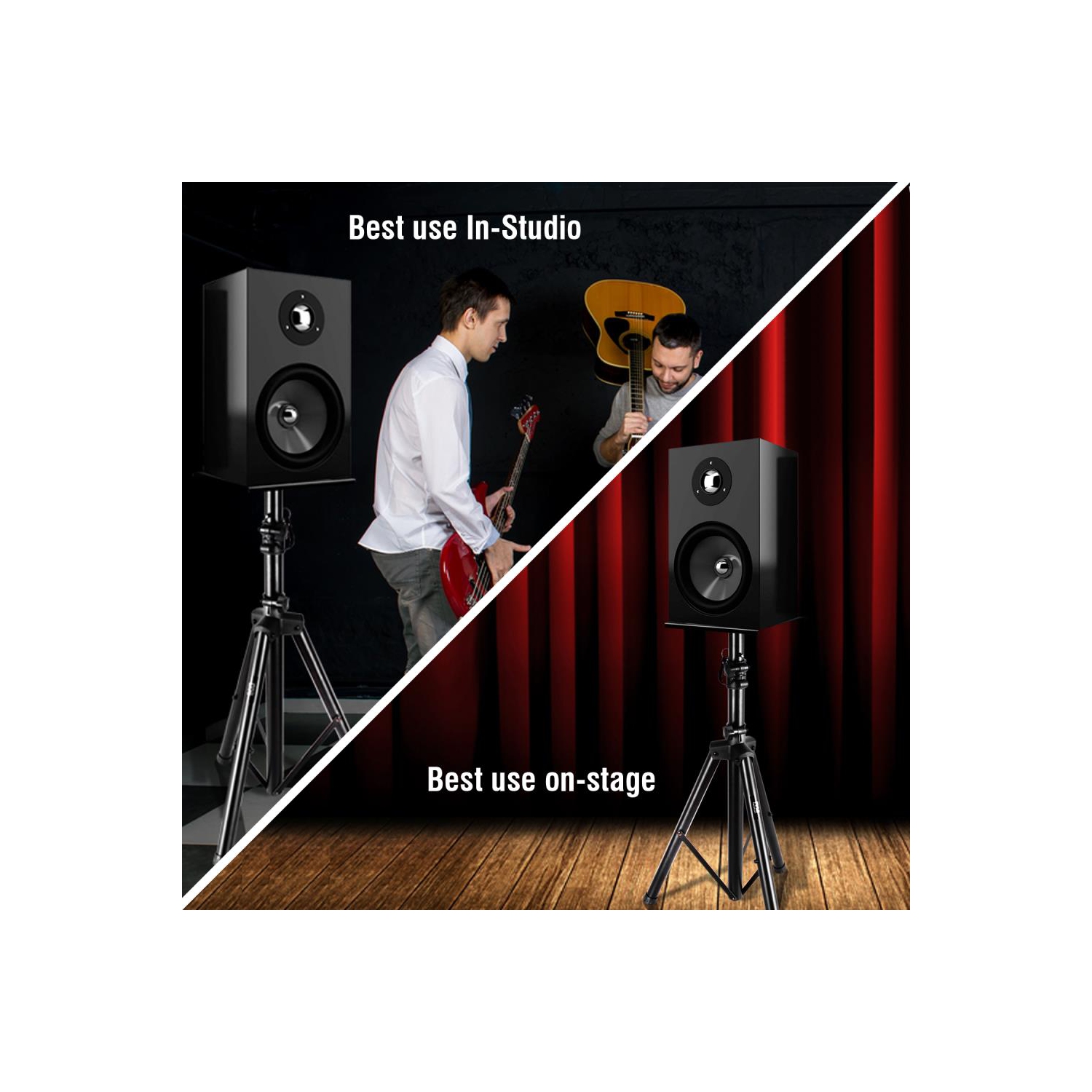 Pyle Dual Studio Monitor 2 Speaker Stand Mount Kit - Heavy Duty Tripod Pair and Height Adjustable from 34" to 53" W/Metal Platform Base - PSTND32,