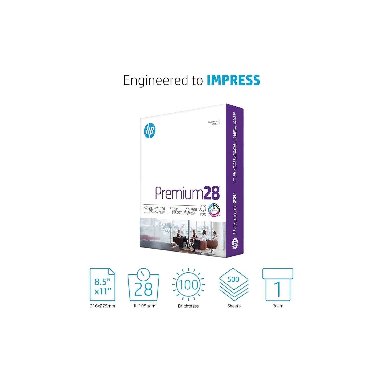 Papier pour imprimante HP 8,5 x 11 Premium 28&nbsp;lb 1 rame 500 feuilles 100 couleurs vives fabriqué aux États-Unis papier pour copies certifié FSC