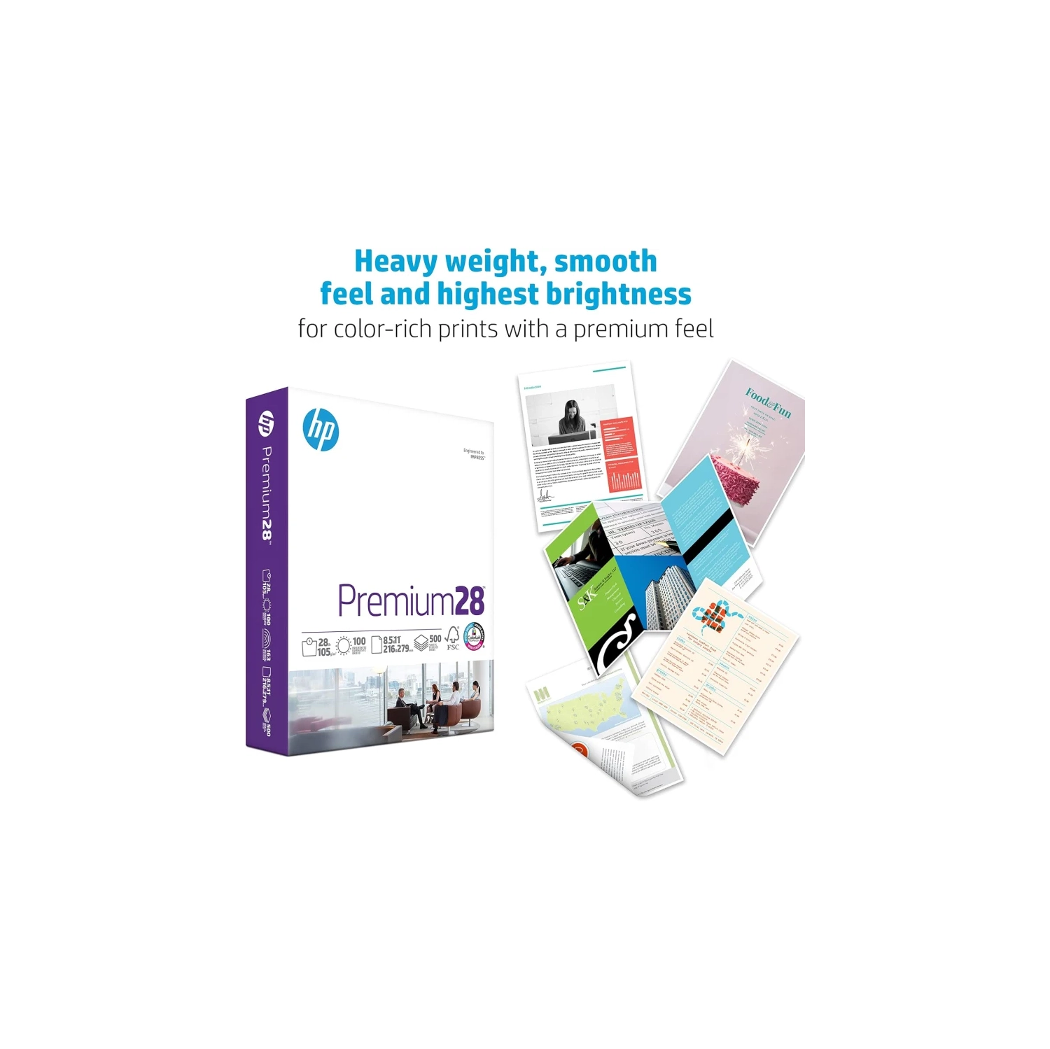 Papier pour imprimante HP 8,5 x 11 Premium 28&nbsp;lb 1 rame 500 feuilles 100 couleurs vives fabriqué aux États-Unis papier pour copies certifié FSC