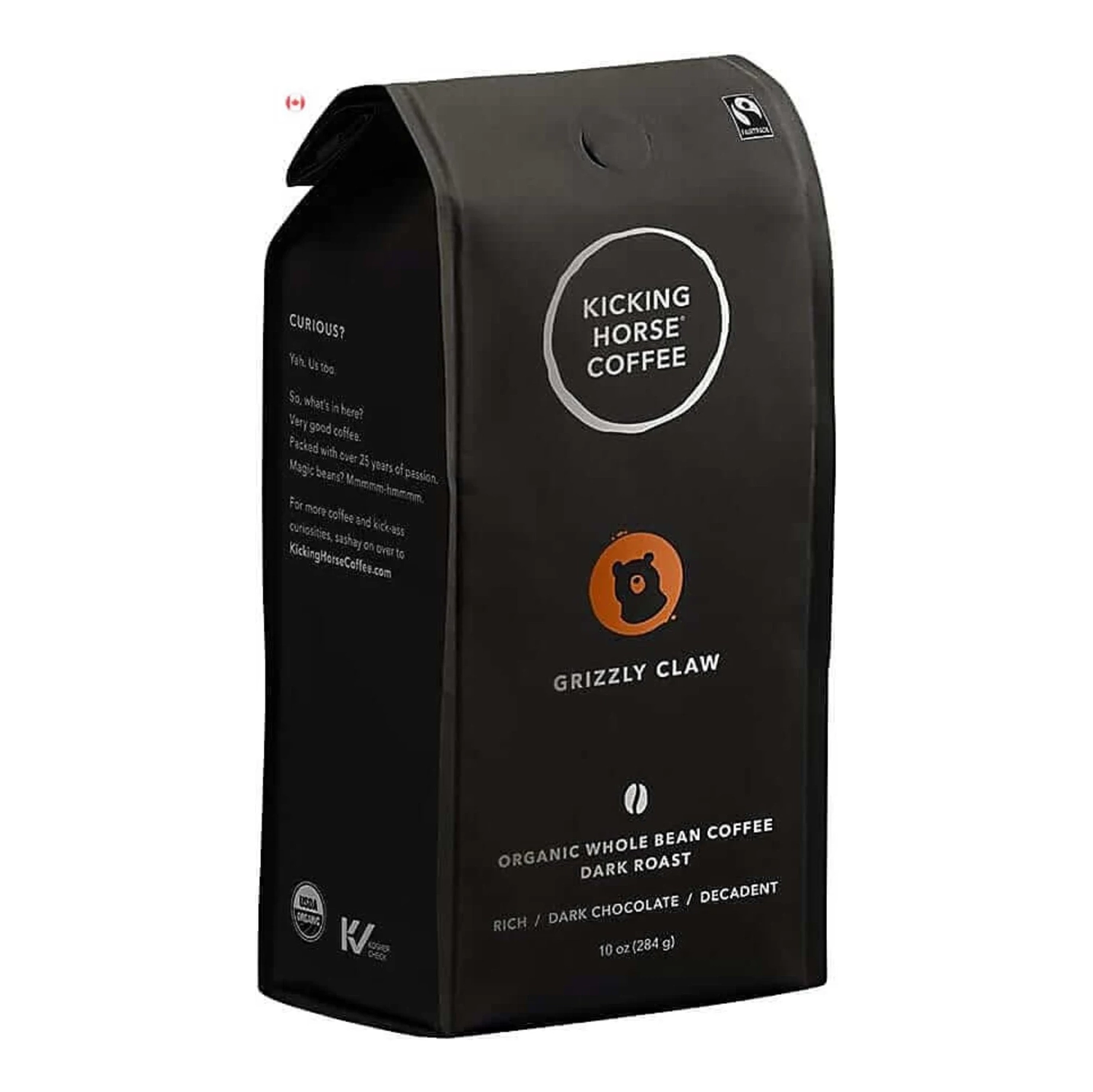 Kicking Horse Coffee, Whole Bean, 1lb - Certified Organic, Fairtrade, Kosher Coffee, Grizzly Claw - Dark Roast, 454 g