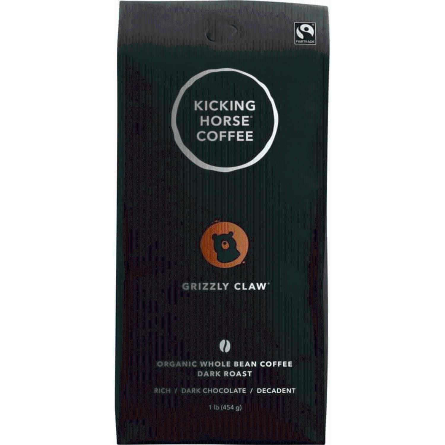 Kicking Horse Coffee, Whole Bean, 1lb - Certified Organic, Fairtrade, Kosher Coffee, Grizzly Claw - Dark Roast, 454 g