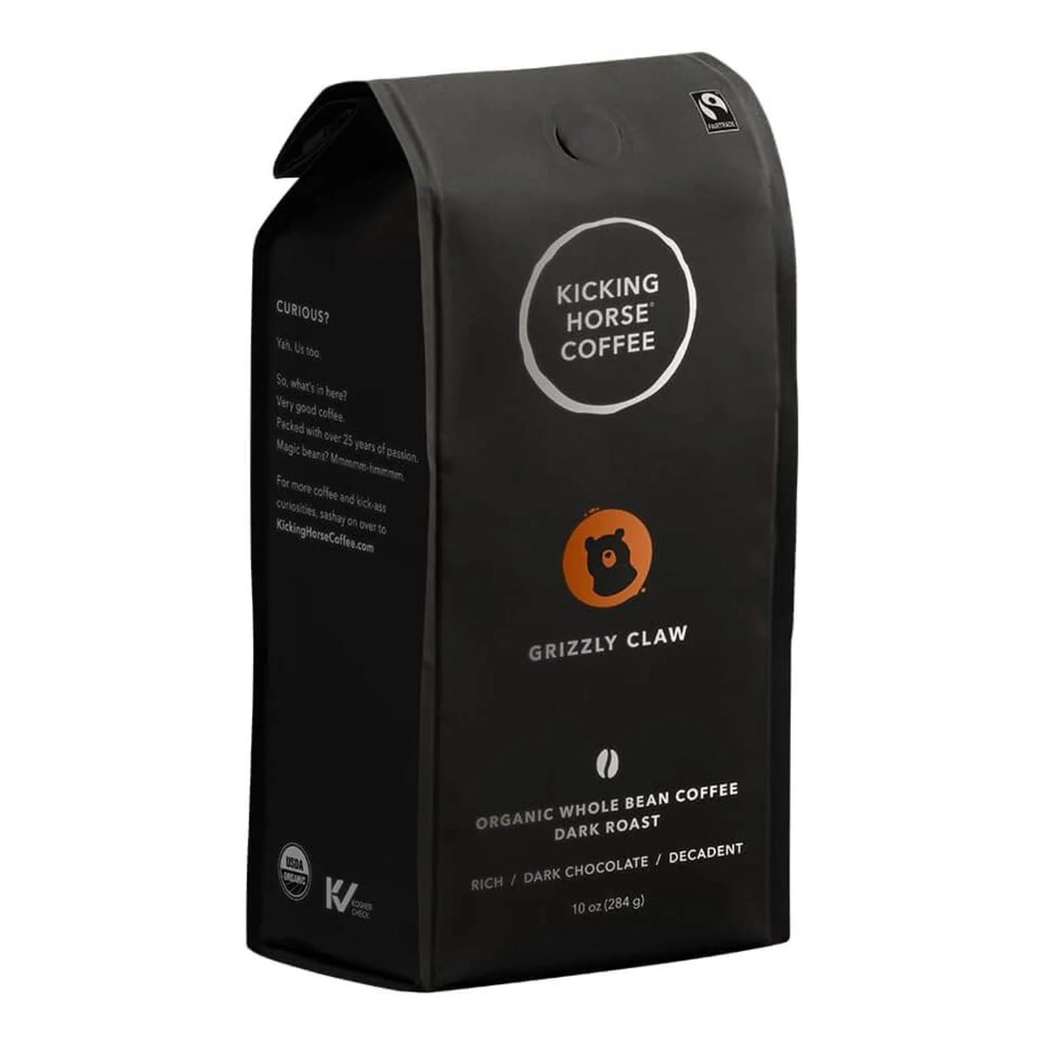 Kicking Horse Coffee, Whole Bean, 1lb - Certified Organic, Fairtrade, Kosher Coffee, Grizzly Claw - Dark Roast, 454 g