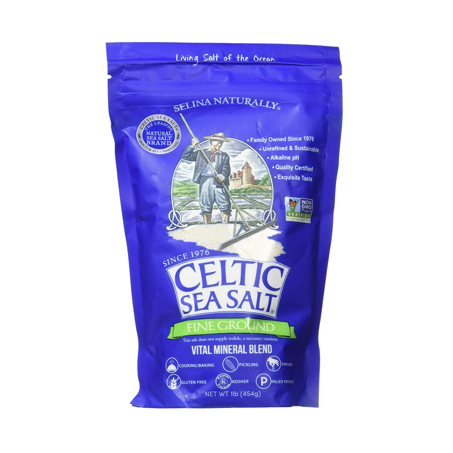 Sac refermable au sel de mer celtique, finement moulu, sans additif, délicieux sel de mer, parfait pour la cuisson, cuisson et bien plus – sans