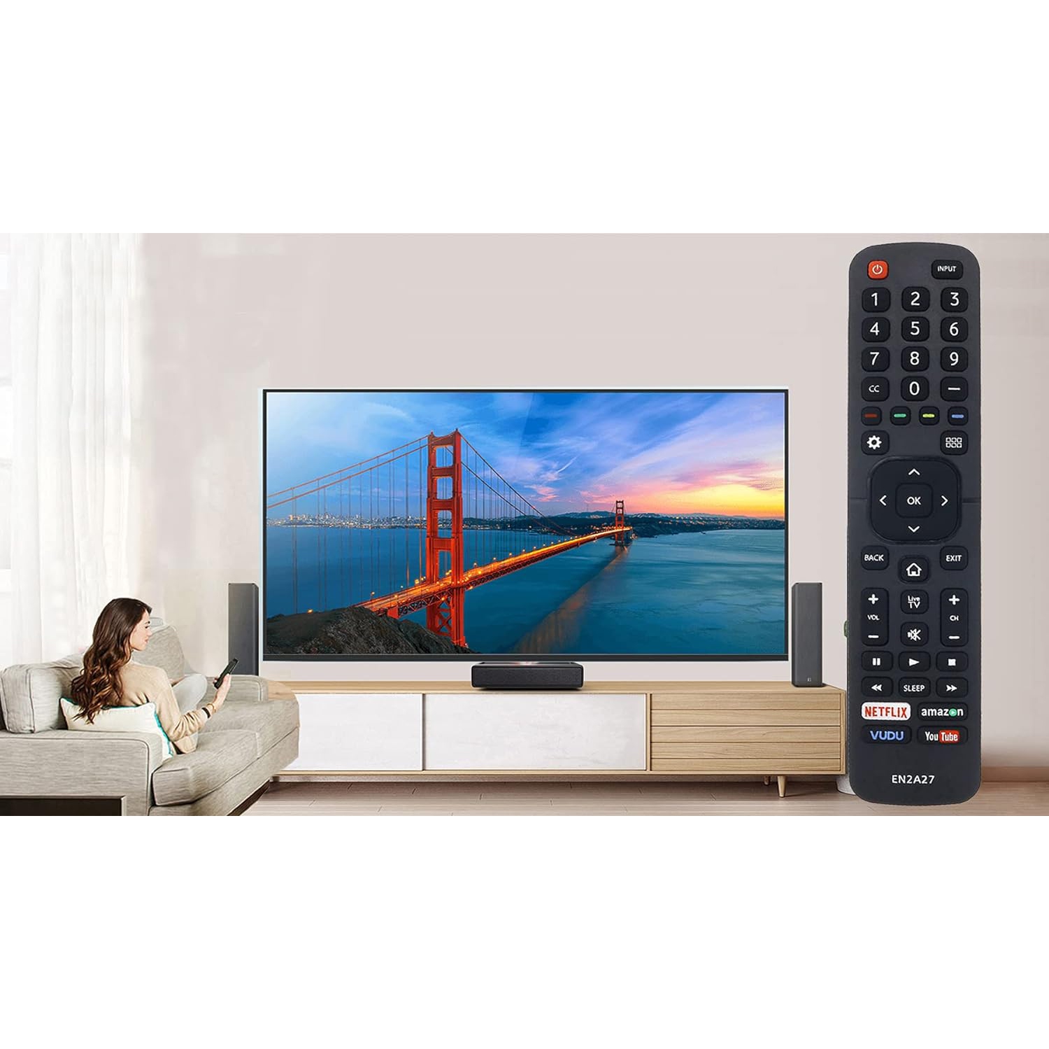 Smart TV Remote Control EN2A27 for Hisense TV, Universal Remote Control Replacement for Hisense EN2A27