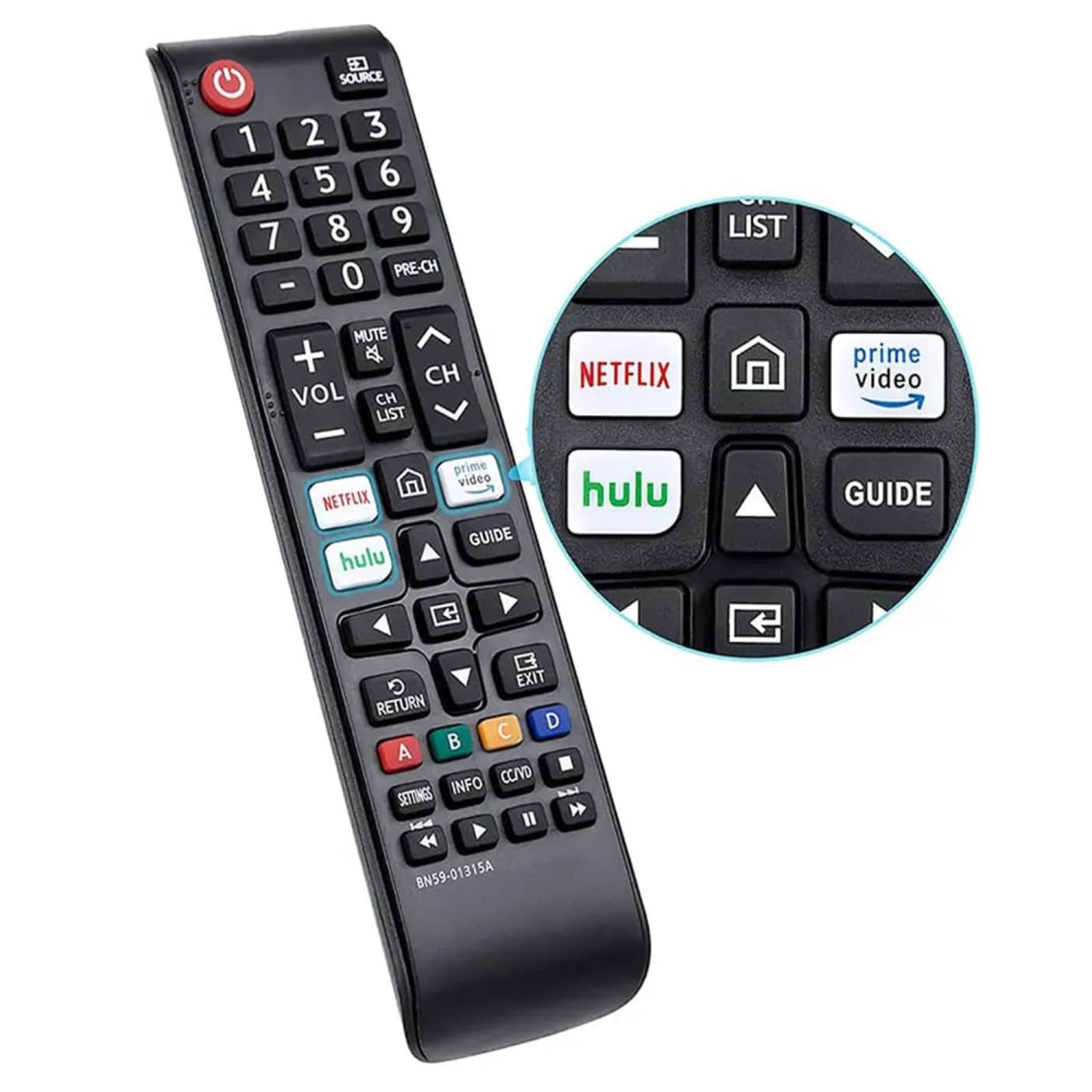 BN59-01315A BN59-01315D Remote Control Replacement for All Samsung LED QLED LCD 6/7/8/9 Series 4K UHD HDTV HDR Flat Curved Smart TV,N/NU/RU Series,with Netflix, Prime Video